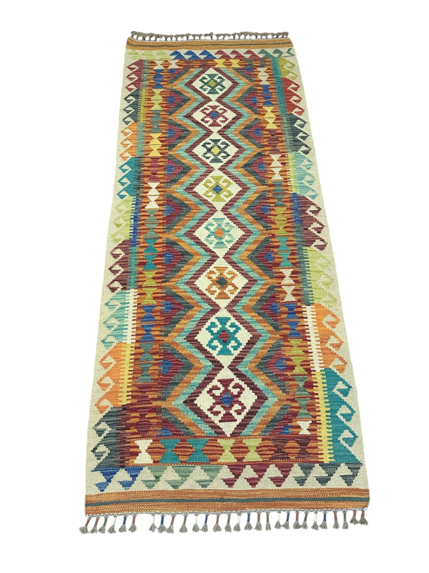Hand-Woven Afghani Kilim Wool Rug 2'7" x 6'4"