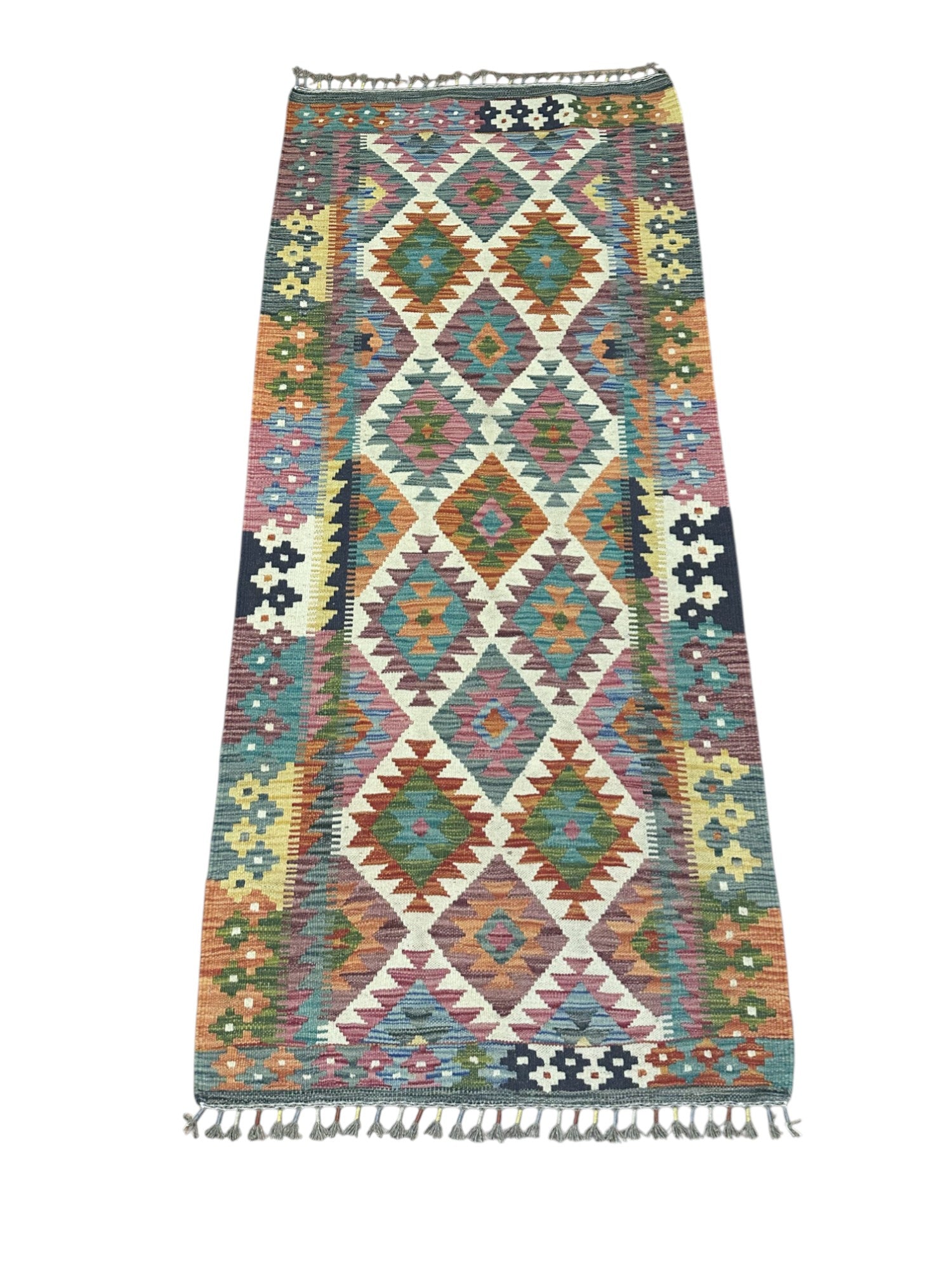 Hand-Woven Afghani Kilim Wool Rug 2'10" x 6'7"