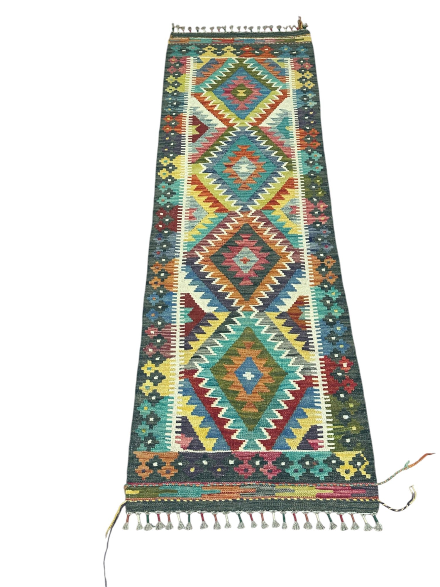 Hand-Woven Afghani Kilim Wool Rug 2'1" x 6'4"
