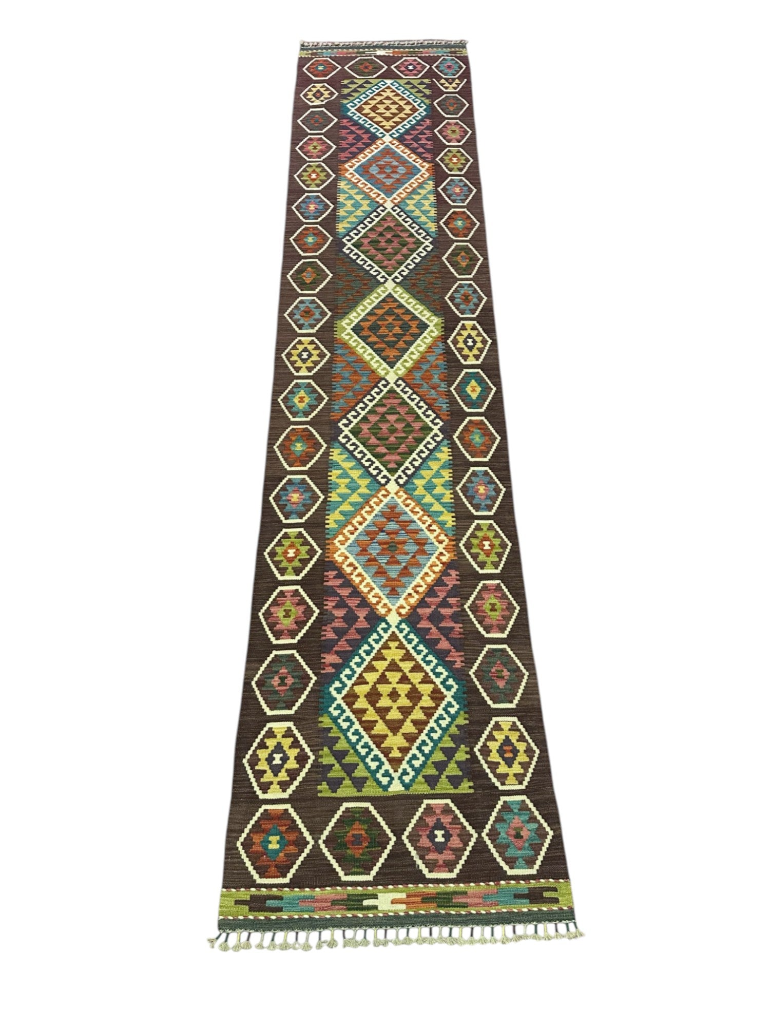 Hand-Woven Afghani Kilim Wool Rug 2'7" x 12'8"