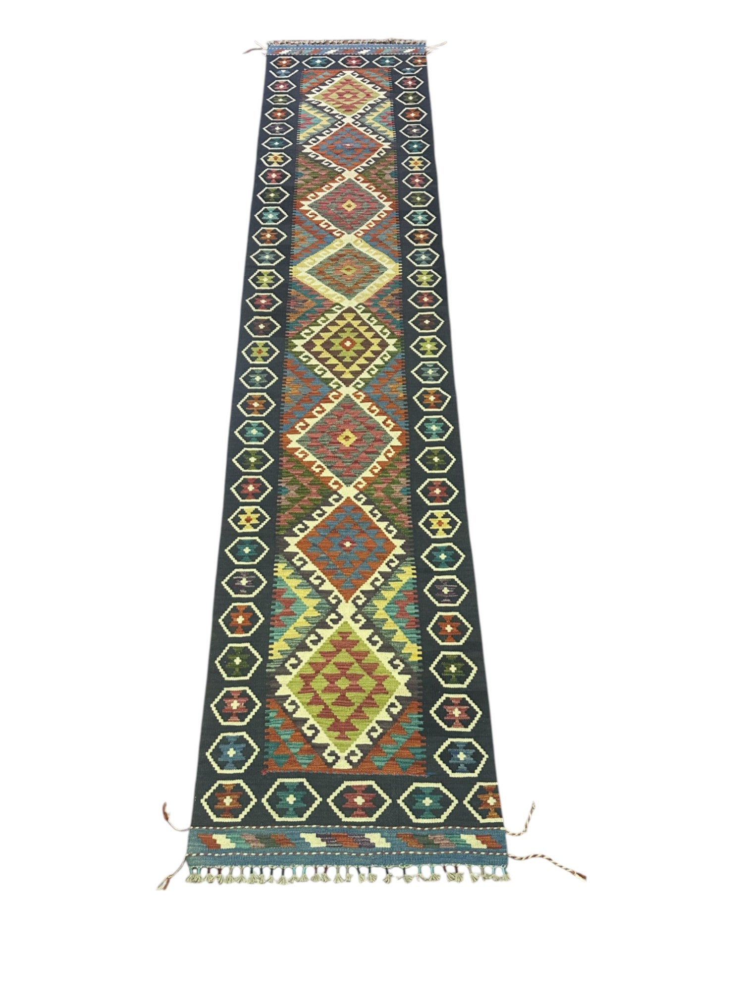 Hand-Woven Afghani Kilim Wool Rug 2'7" x 12'3"