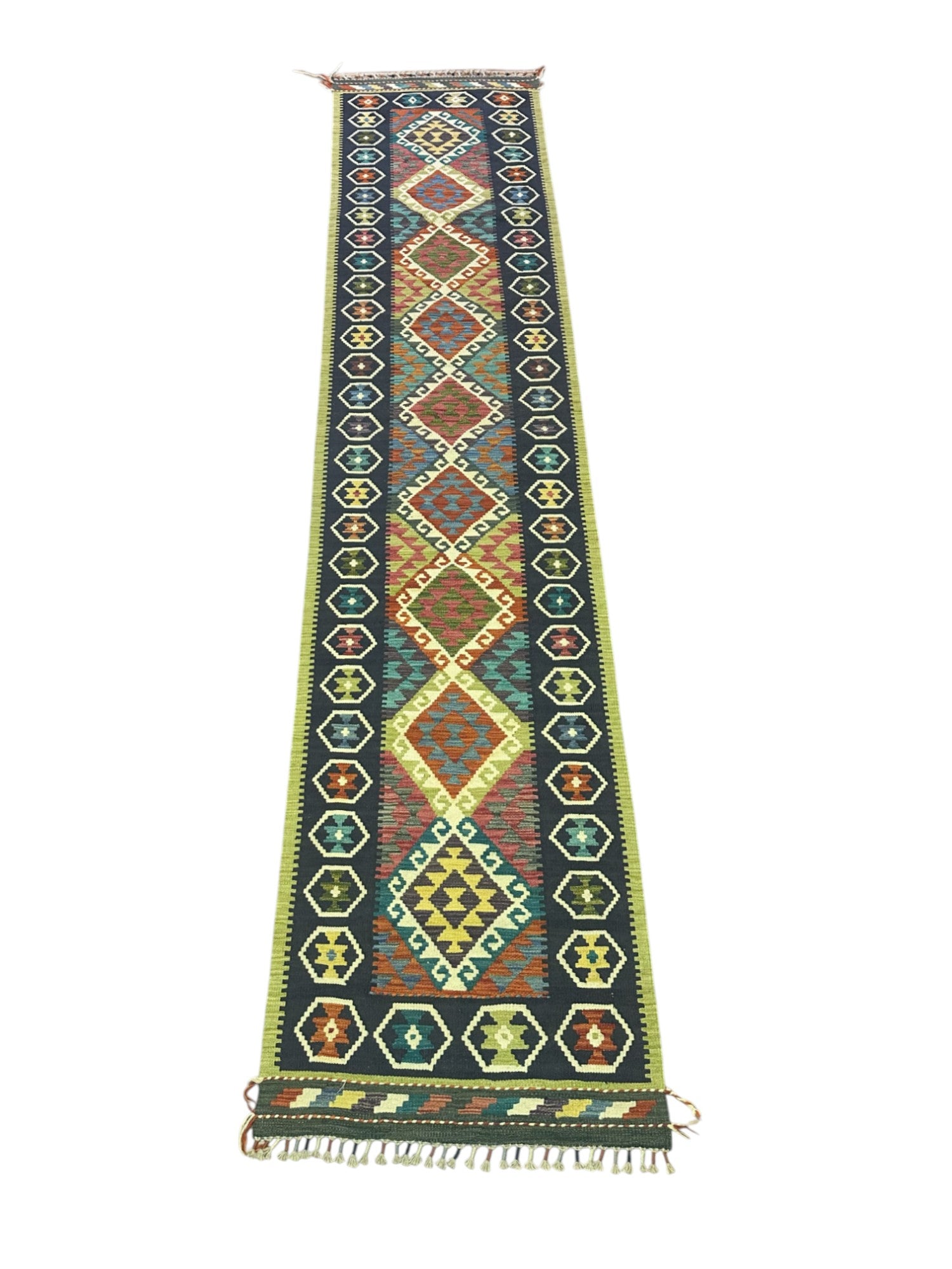 Hand-Woven Afghani Kilim Wool Rug 2'7" x 12'1"