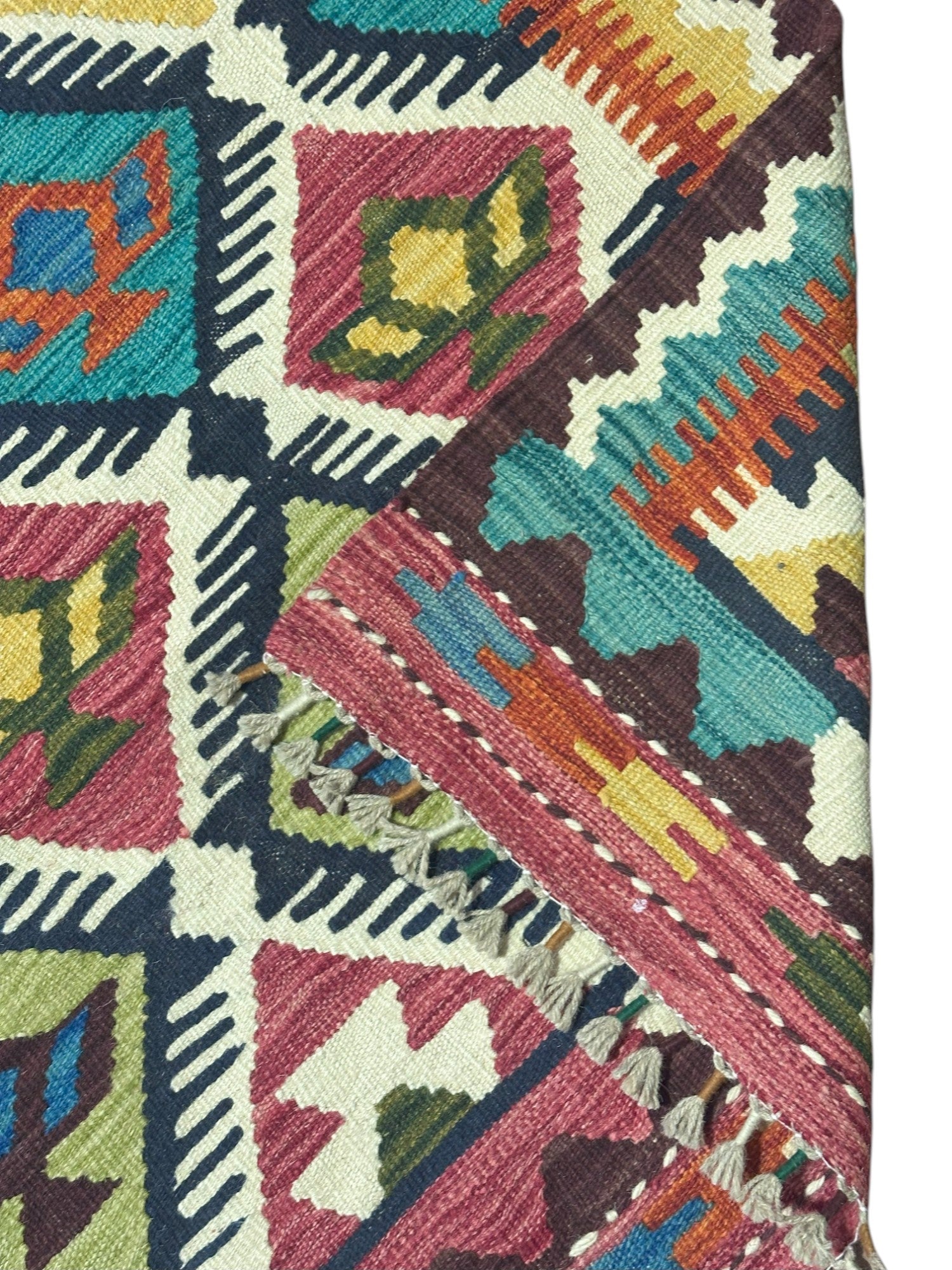 Hand-Woven Afghani Kilim Wool Rug 6'7" x 10'1"