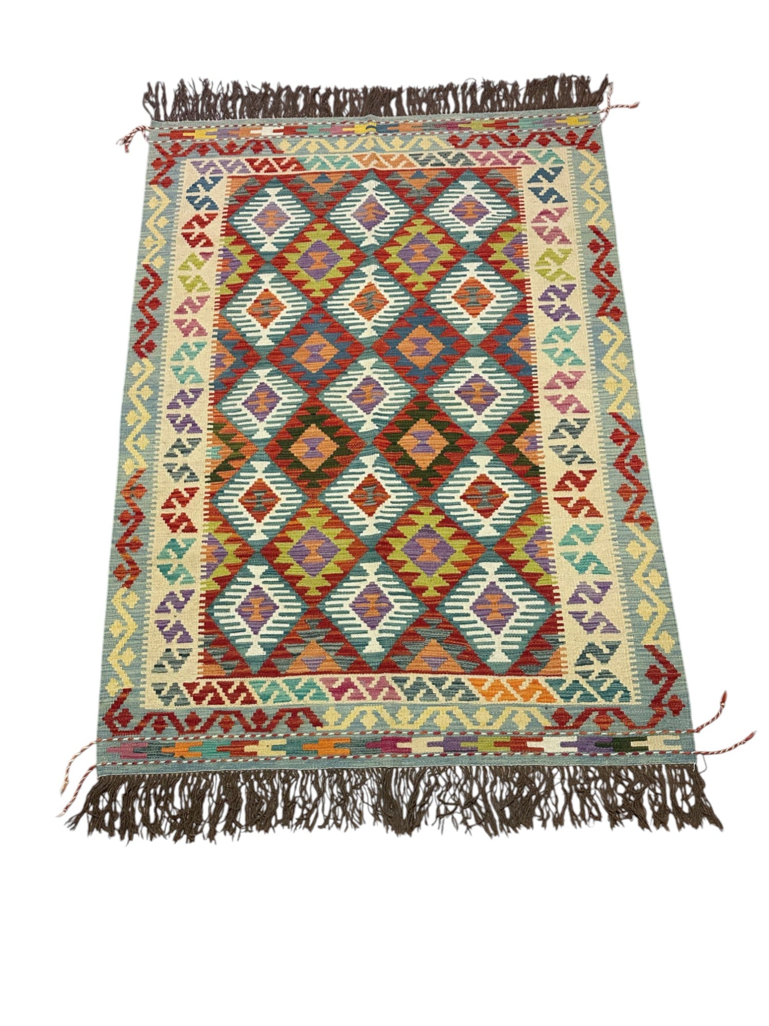 Hand-Woven Afghani Kilim Wool Rug 4'11" x 6'8"