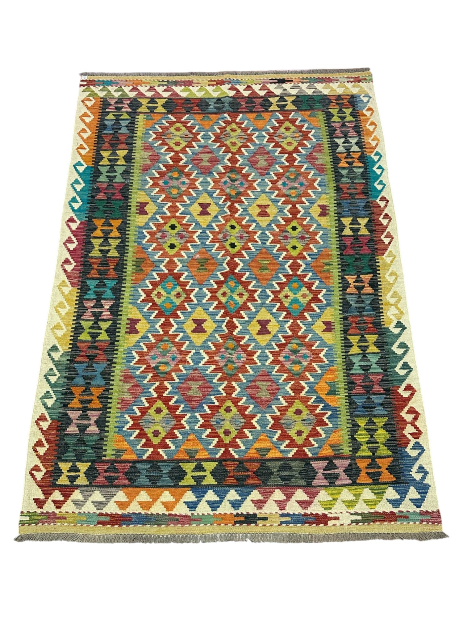 Hand-Woven Afghani Kilim Wool Rug 4'9" x 6'10"