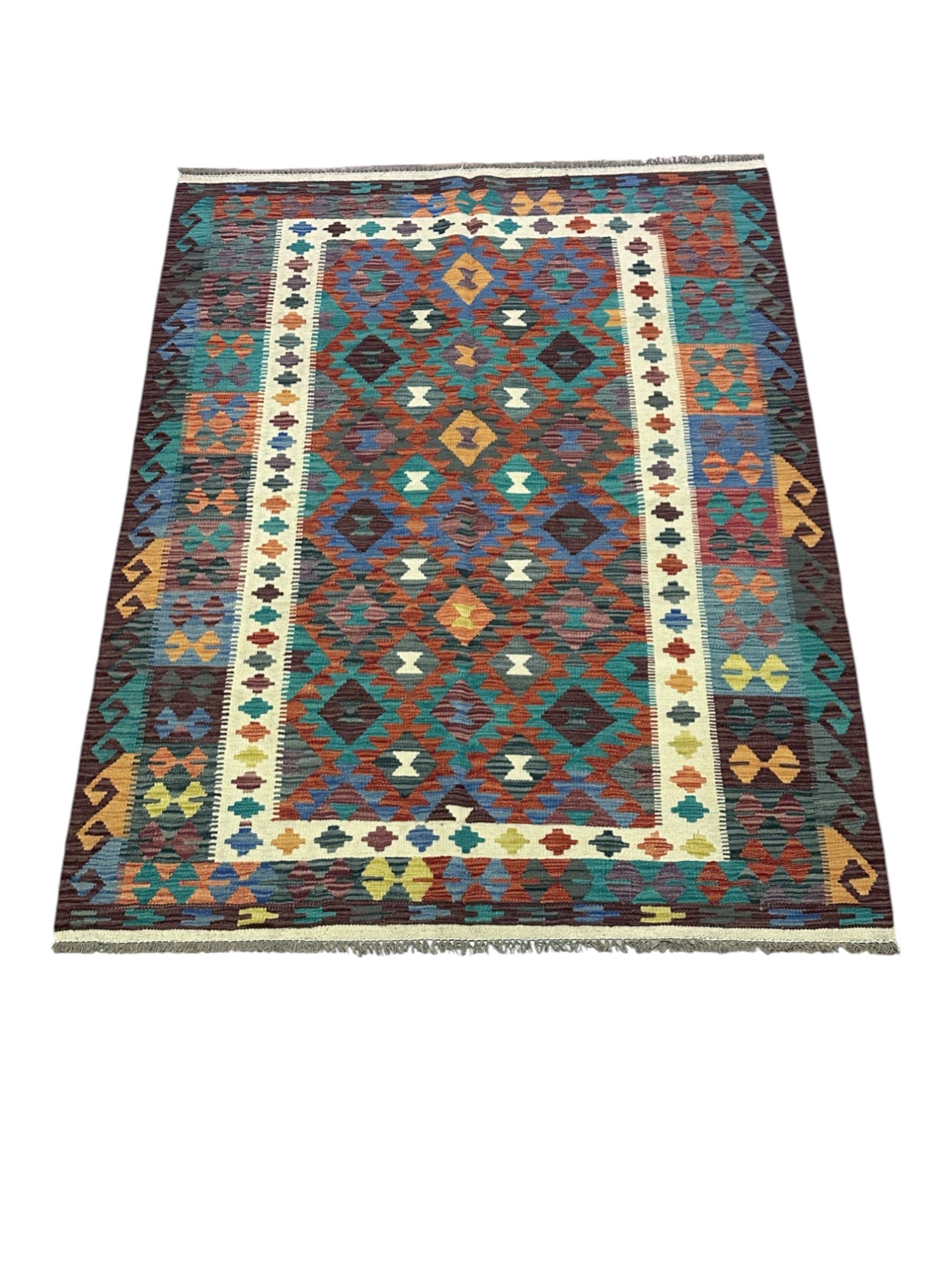 Hand-Woven Afghani Kilim Wool Rug 5'1" x 6'5"