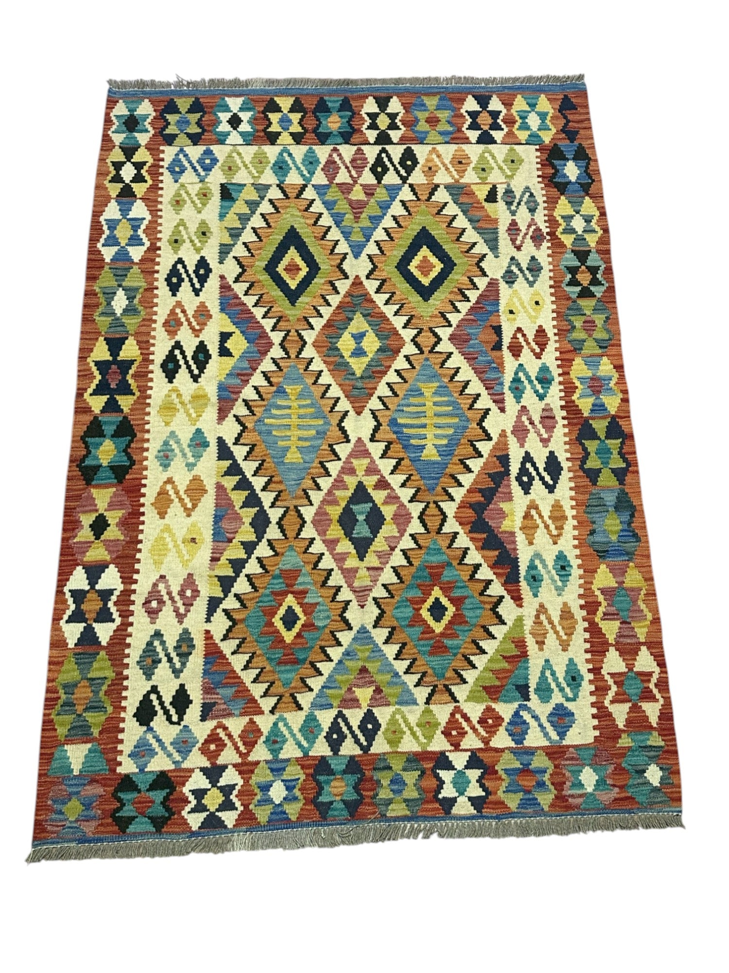 Hand-Woven Afghani Kilim Wool Rug 4'2" x 6'