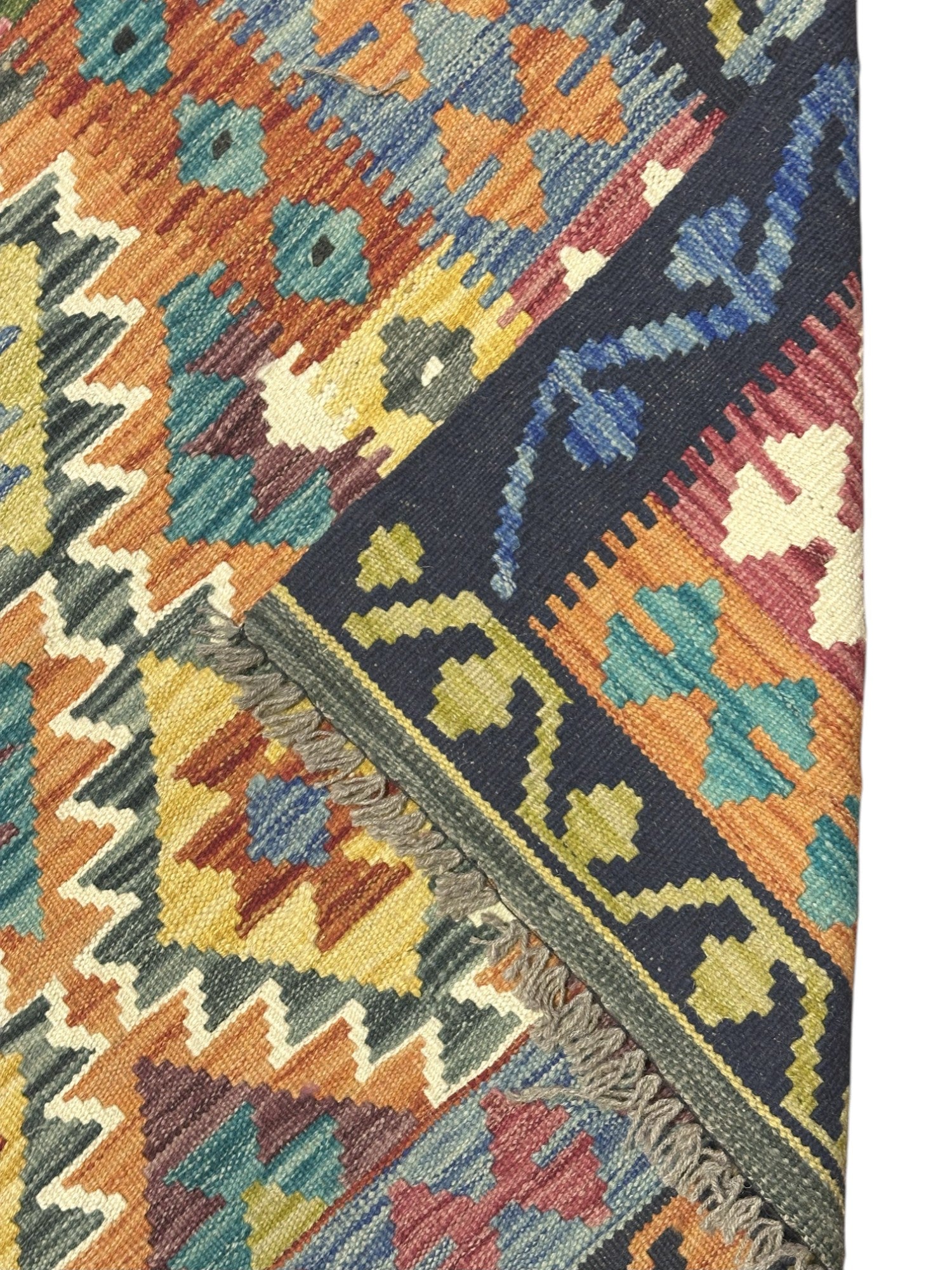 Hand-Woven Afghani Kilim Wool Rug 5'1" x 6'6"