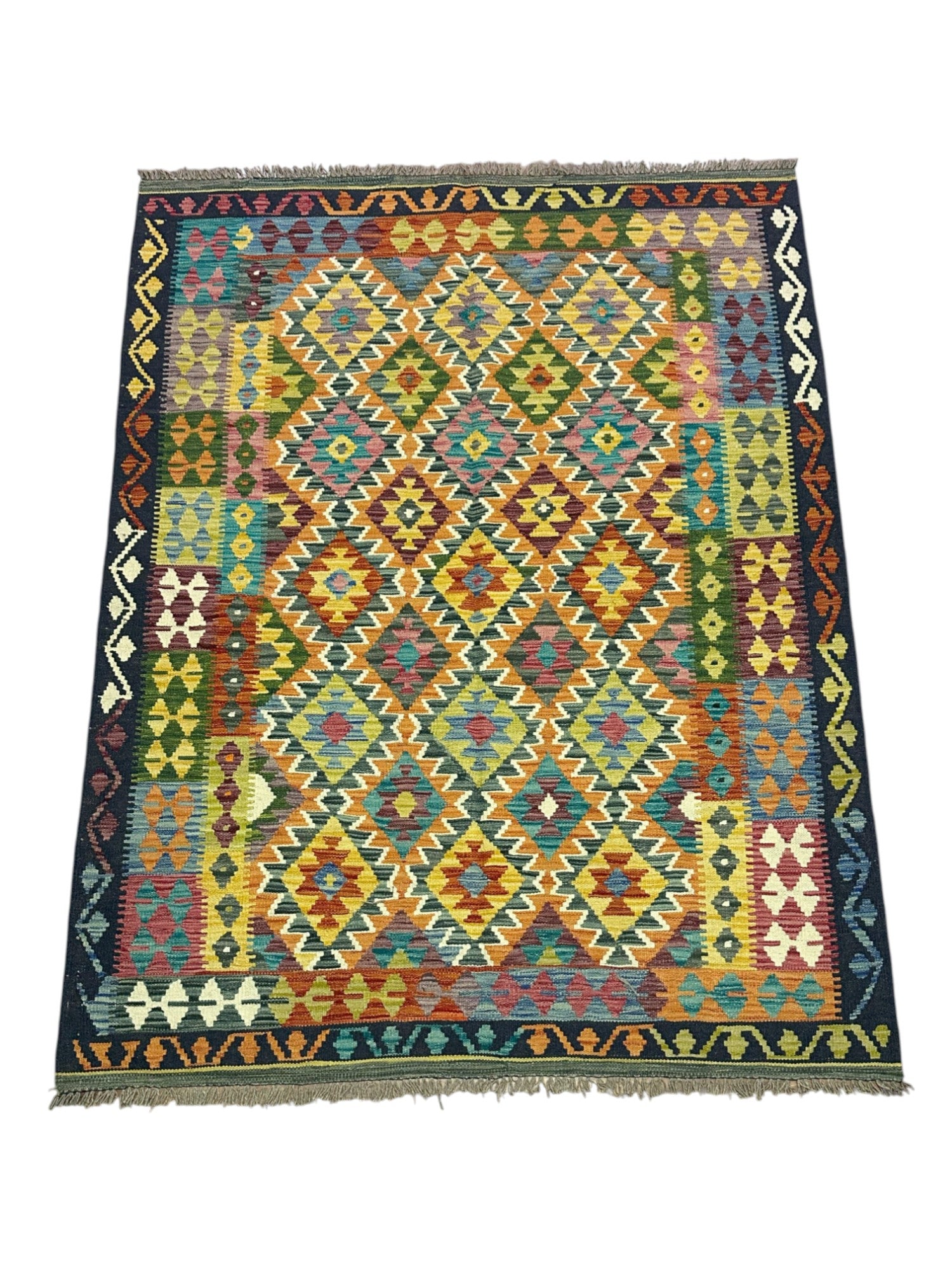 Hand-Woven Afghani Kilim Wool Rug 5'1" x 6'6"