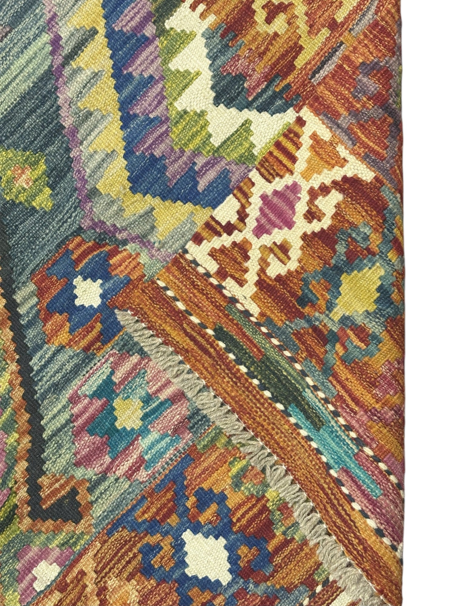 Hand-Woven Afghani Kilim Wool Rug 4'2" x 5'11"