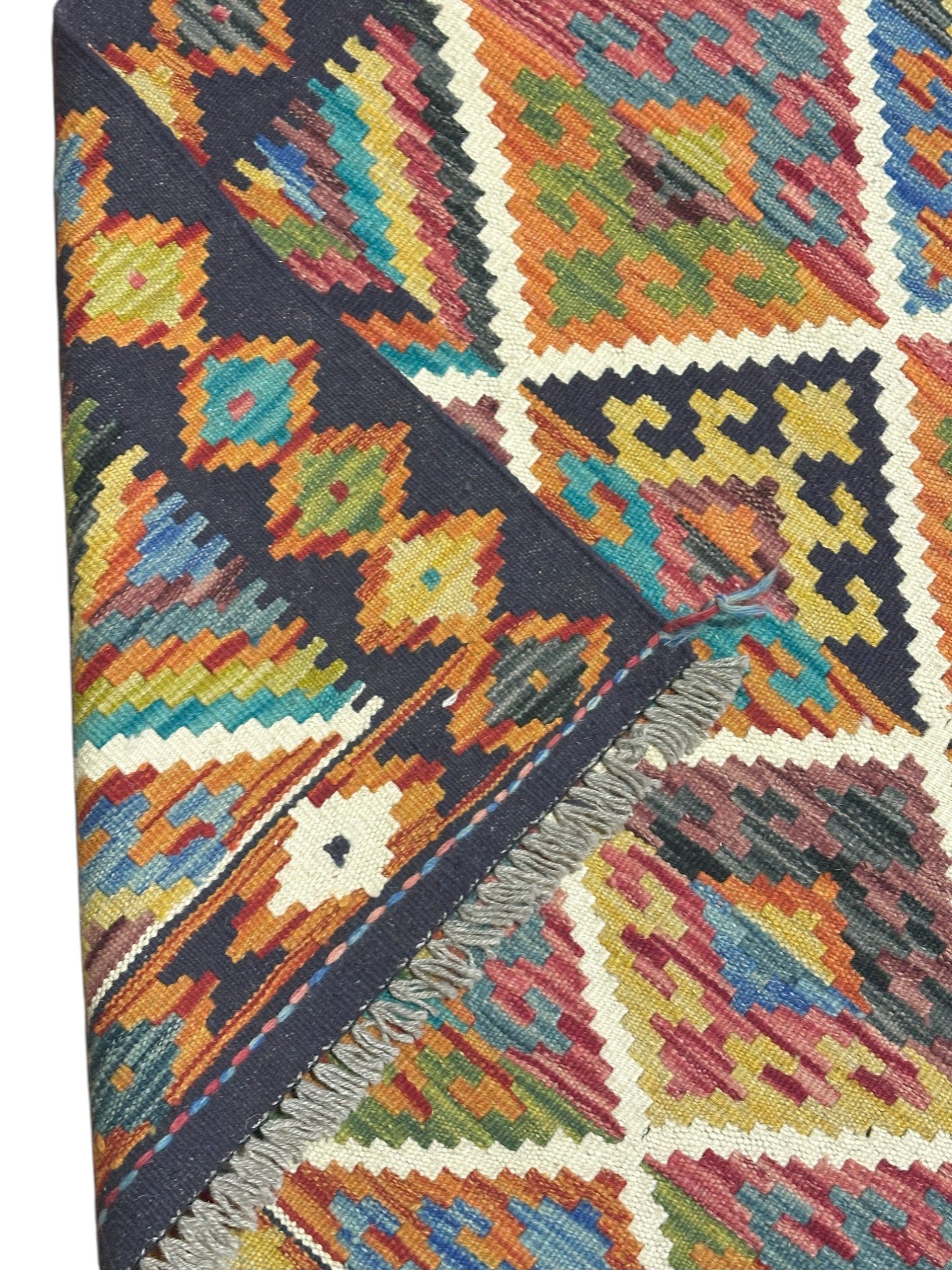 Hand-Woven Afghani Kilim Wool Rug 5'2" x 6'7"