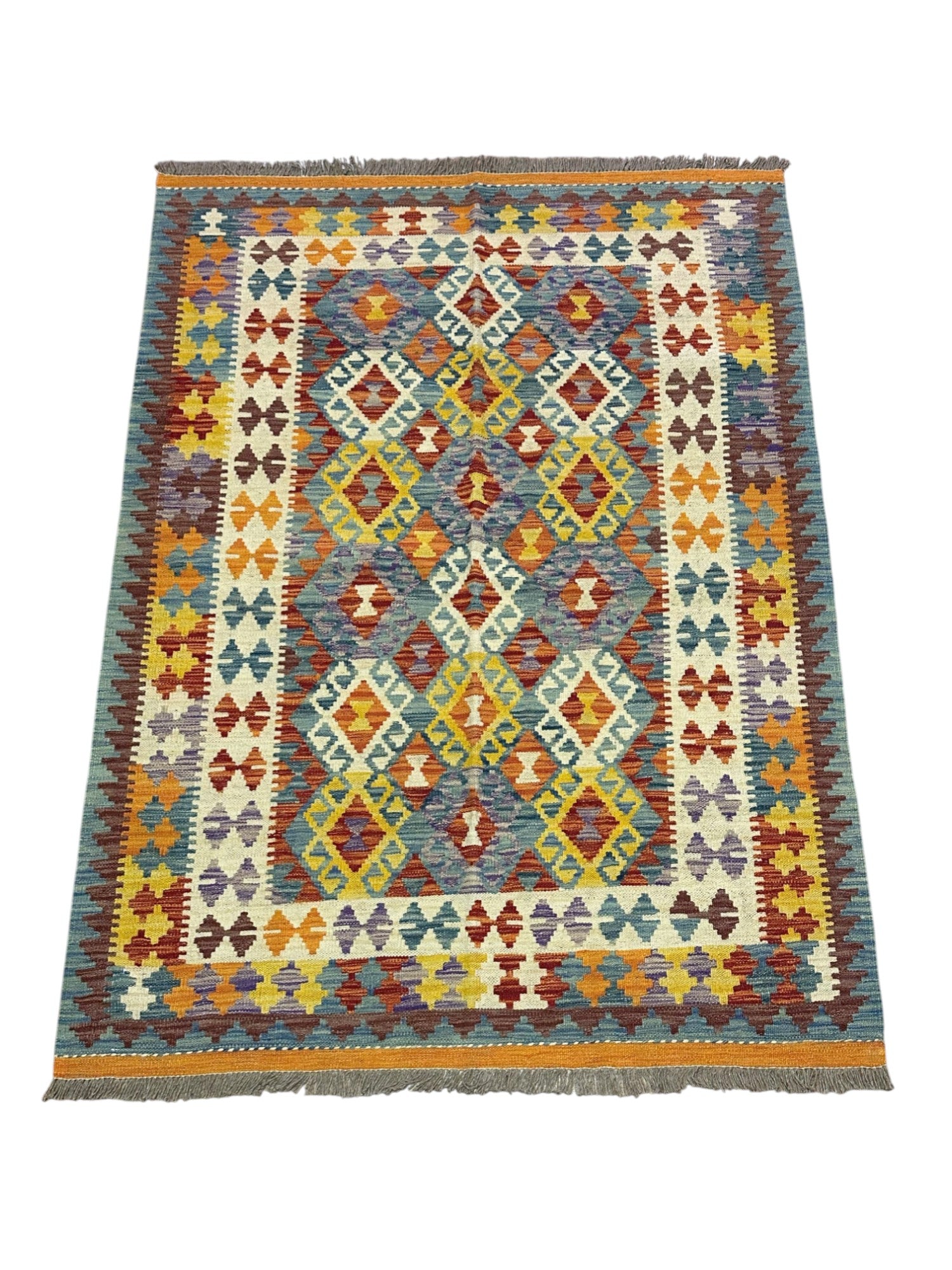 Hand-Woven Afghani Kilim Wool Rug 4'6" x 6'