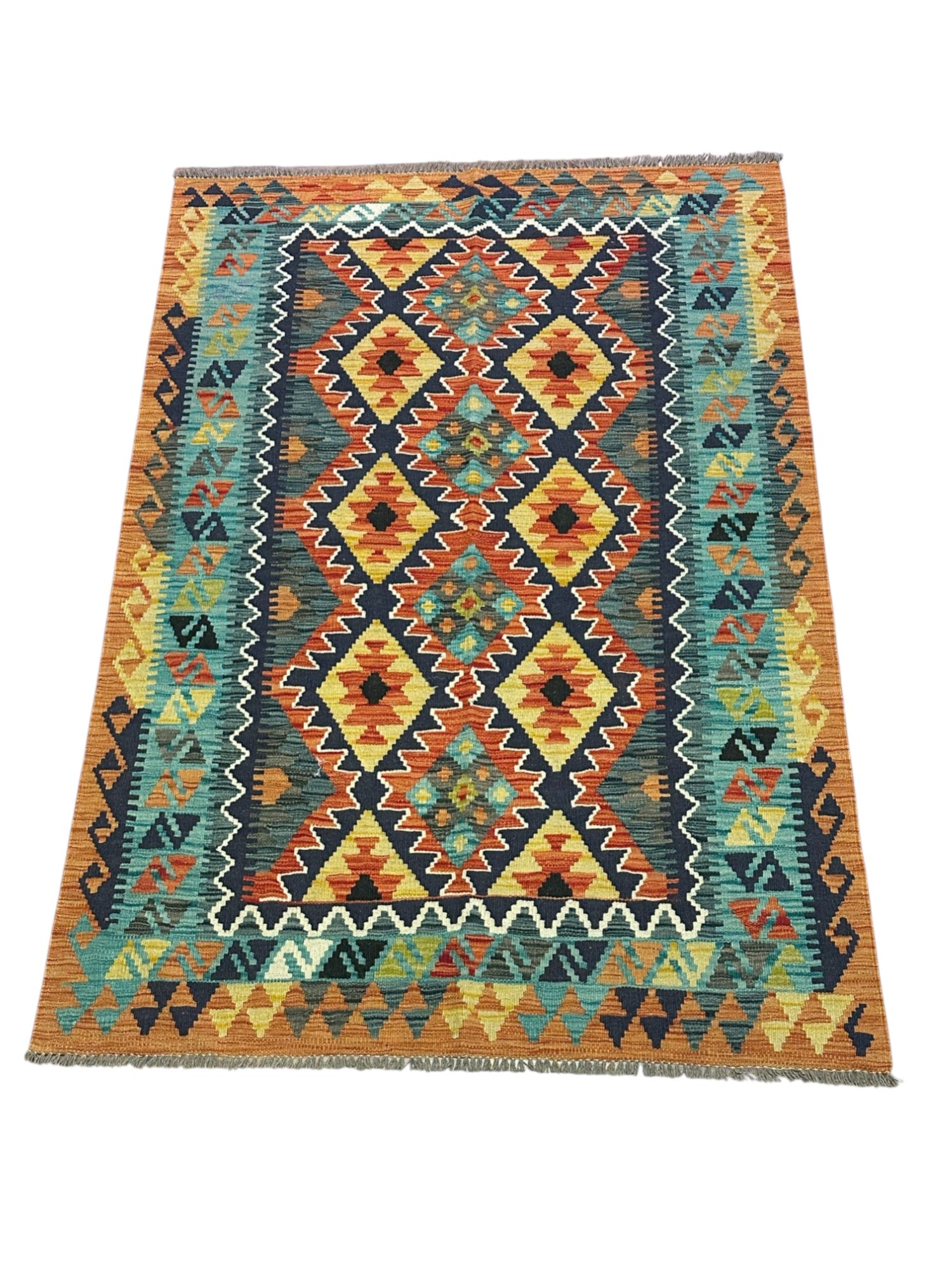 Hand-Woven Afghani Kilim Wool Rug 4'4" x 6'4"