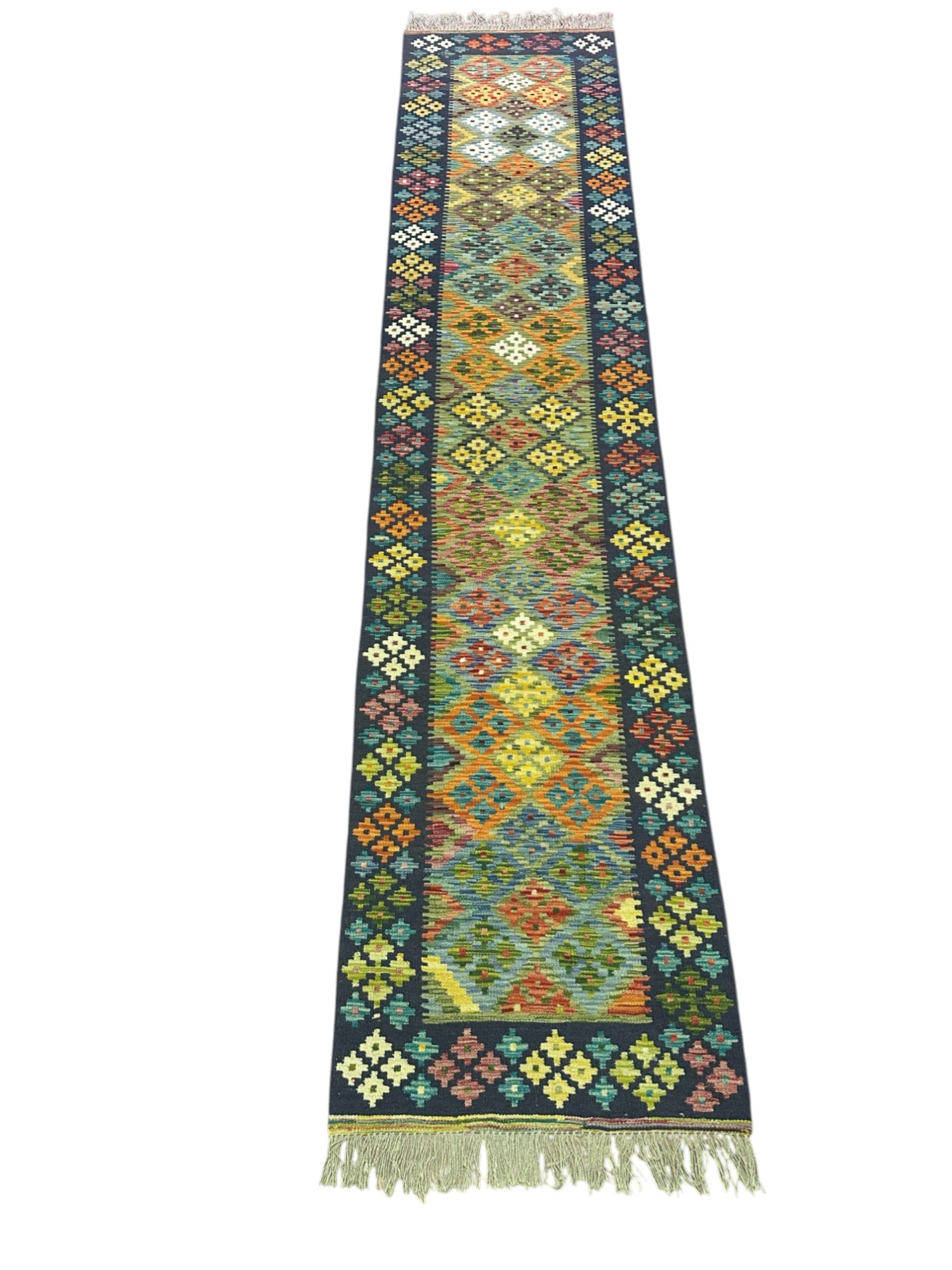 Hand-Woven Afghani Kilim Wool Rug 2'9" x 12'7"