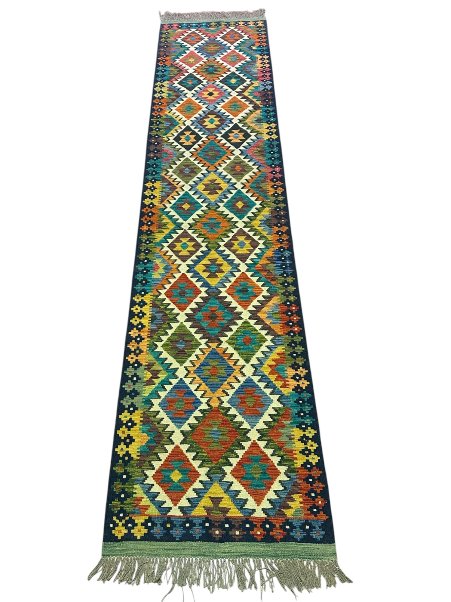 Hand-Woven Afghani Kilim Wool Rug 2'9" x 12'10"