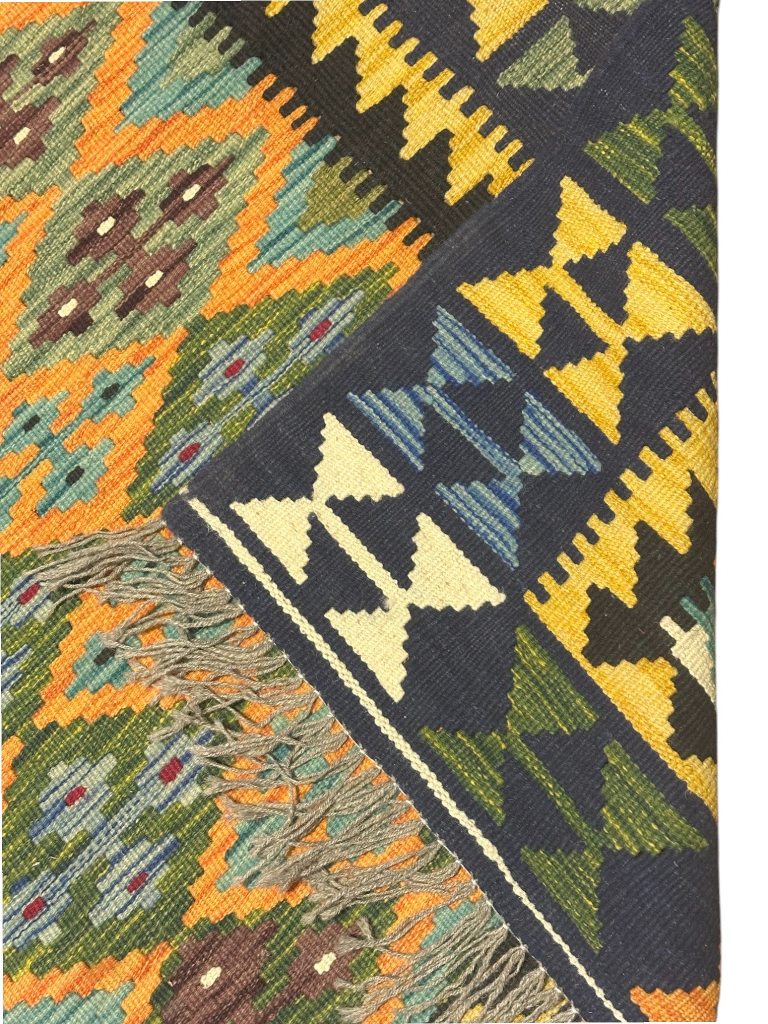 Hand-Woven Afghani Kilim Wool Rug 3'4" x 9'7"