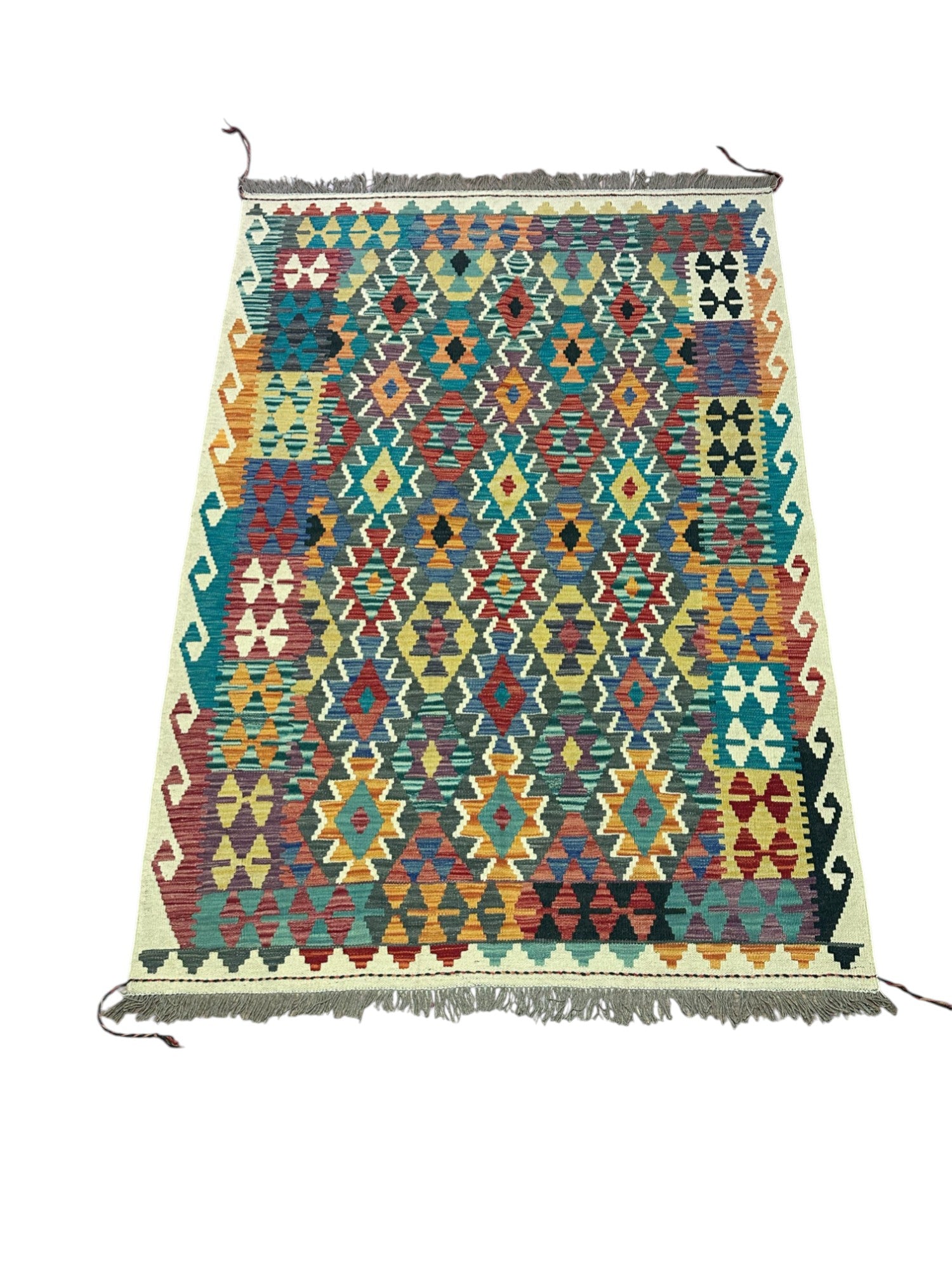 Hand-Woven Afghani Kilim Wool Rug 4'9" x 6'8"