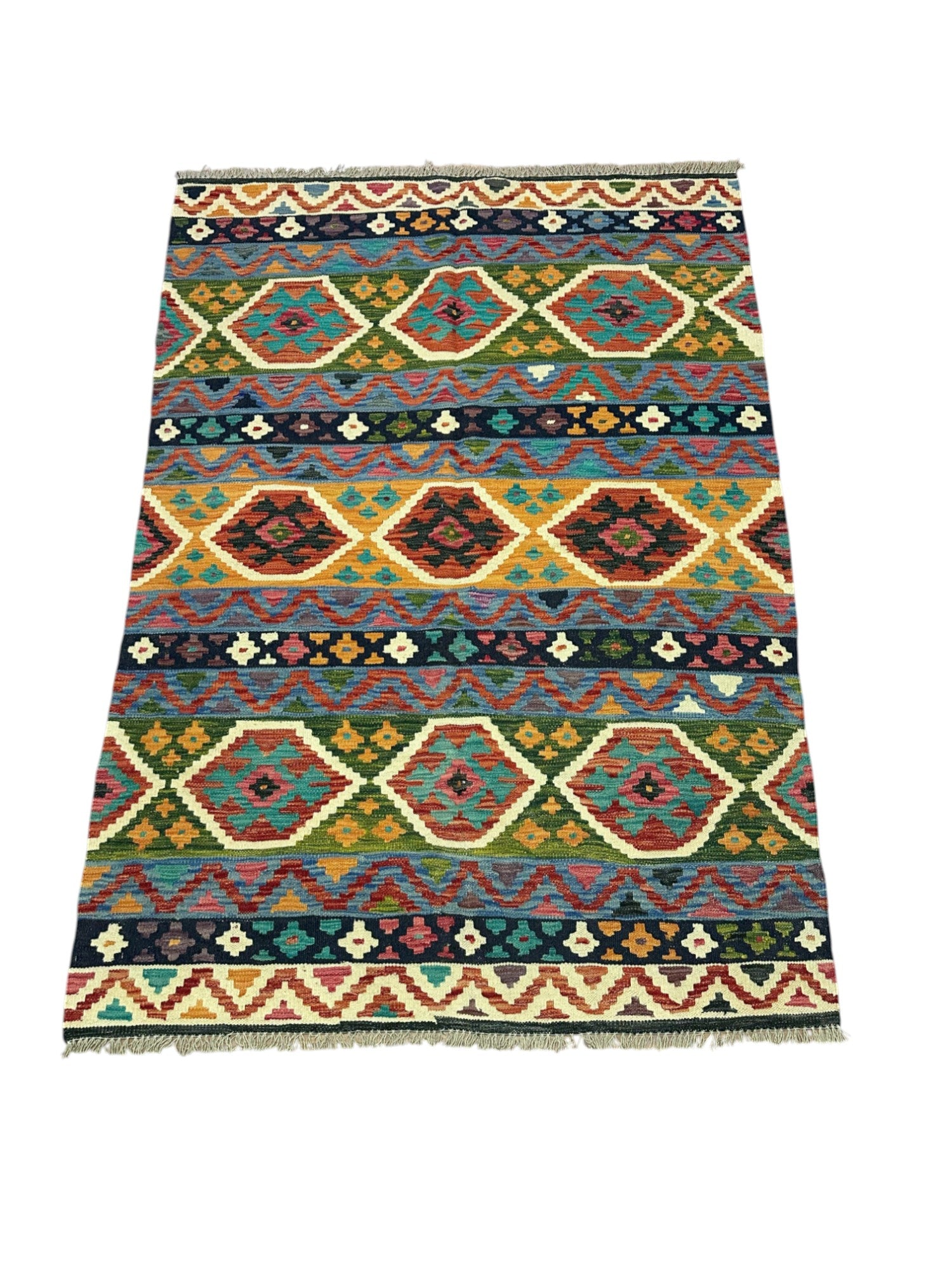 Hand-Woven Afghani Kilim Wool Rug 4'9" x 6'7"