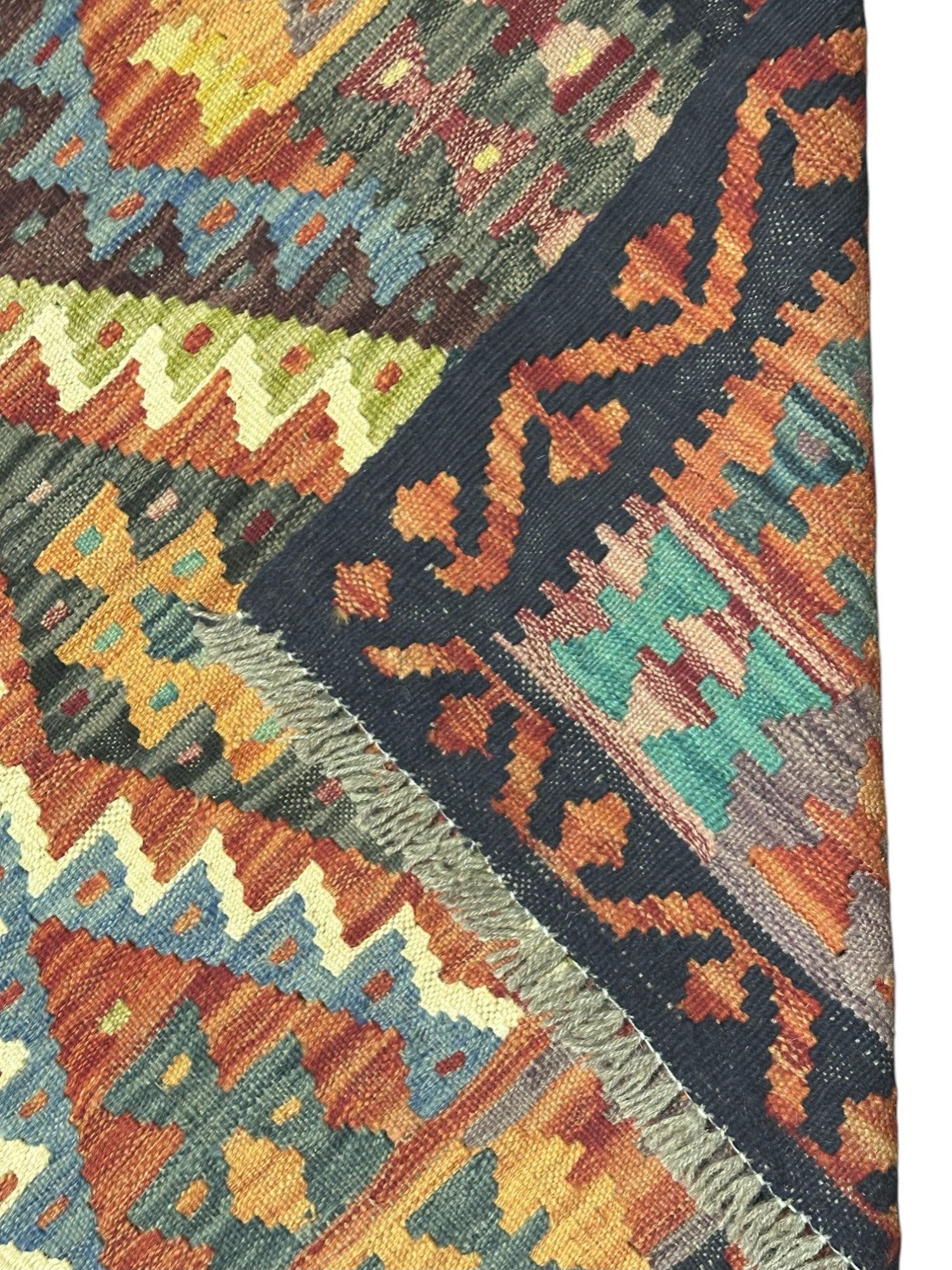 Hand-Woven Afghani Kilim Wool Rug 5' x 6'8"