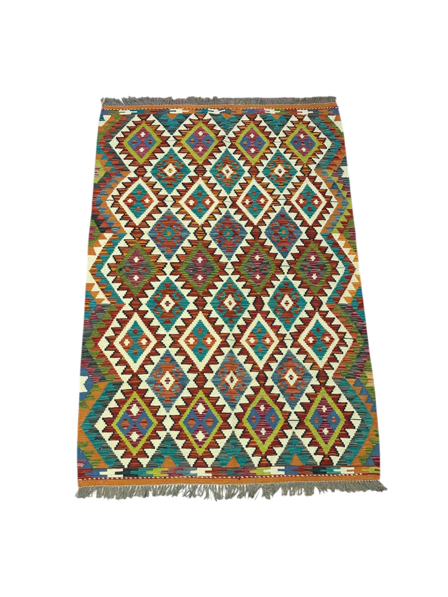 Hand-Woven Afghani Kilim Wool Rug 4'2" x 6'3"