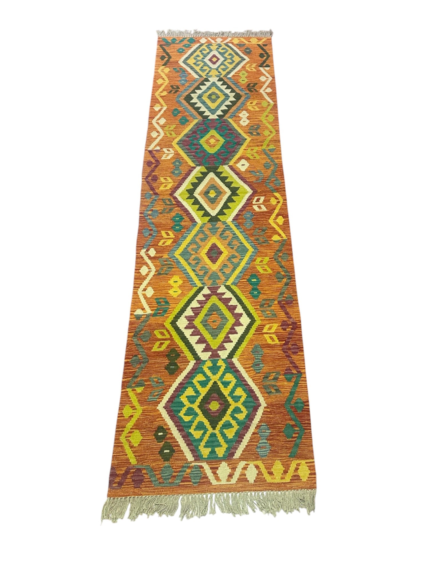 Hand-Woven Afghani Kilim Wool Rug 2'7" x 9'10"