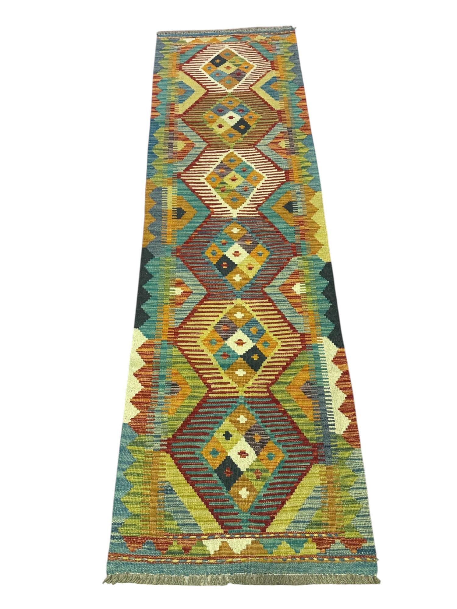 Hand-Woven Afghani Kilim Wool Rug 2'1" x 7'