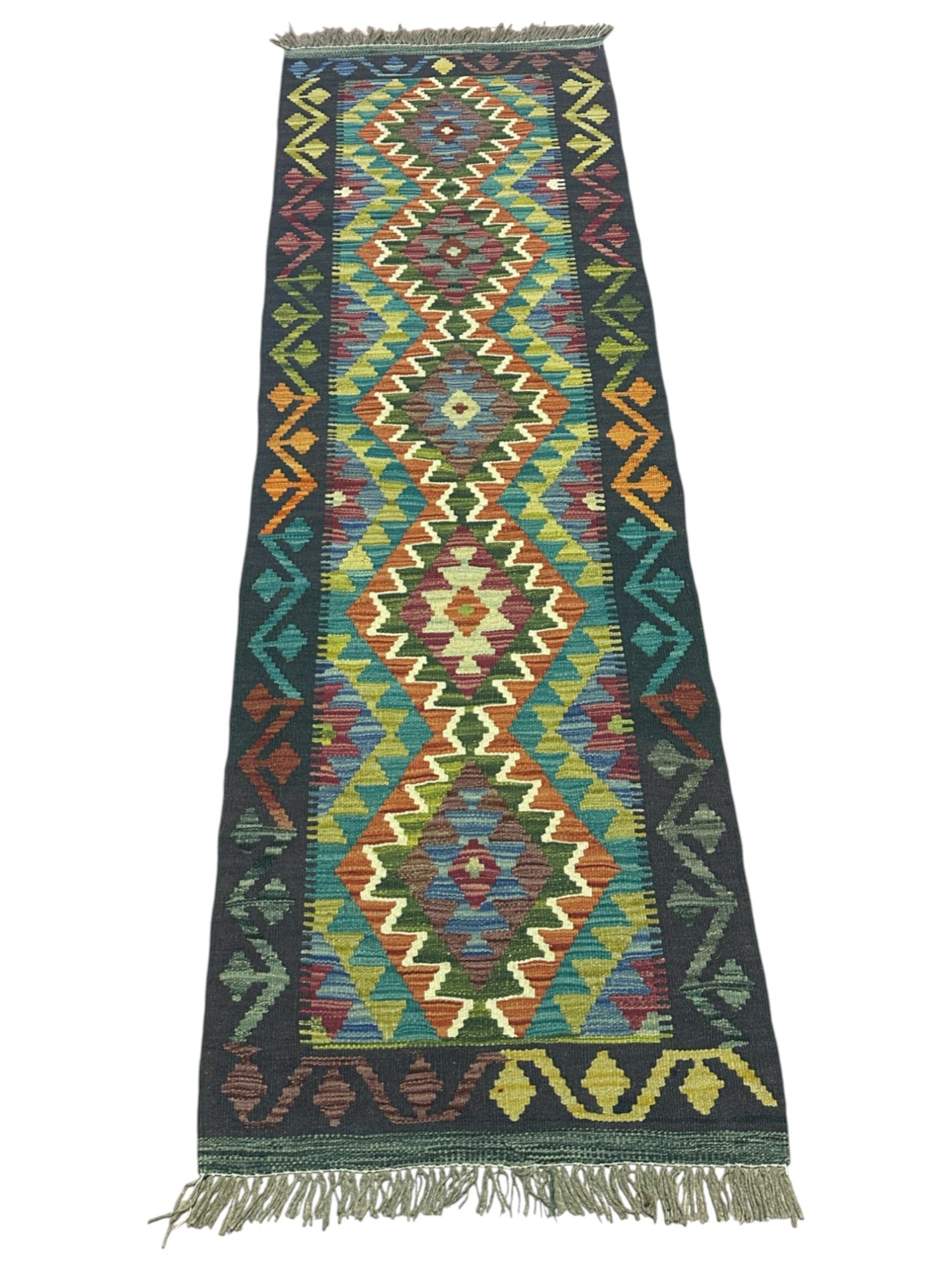 Hand-Woven Afghani Kilim Wool Rug 2' x 6'4"