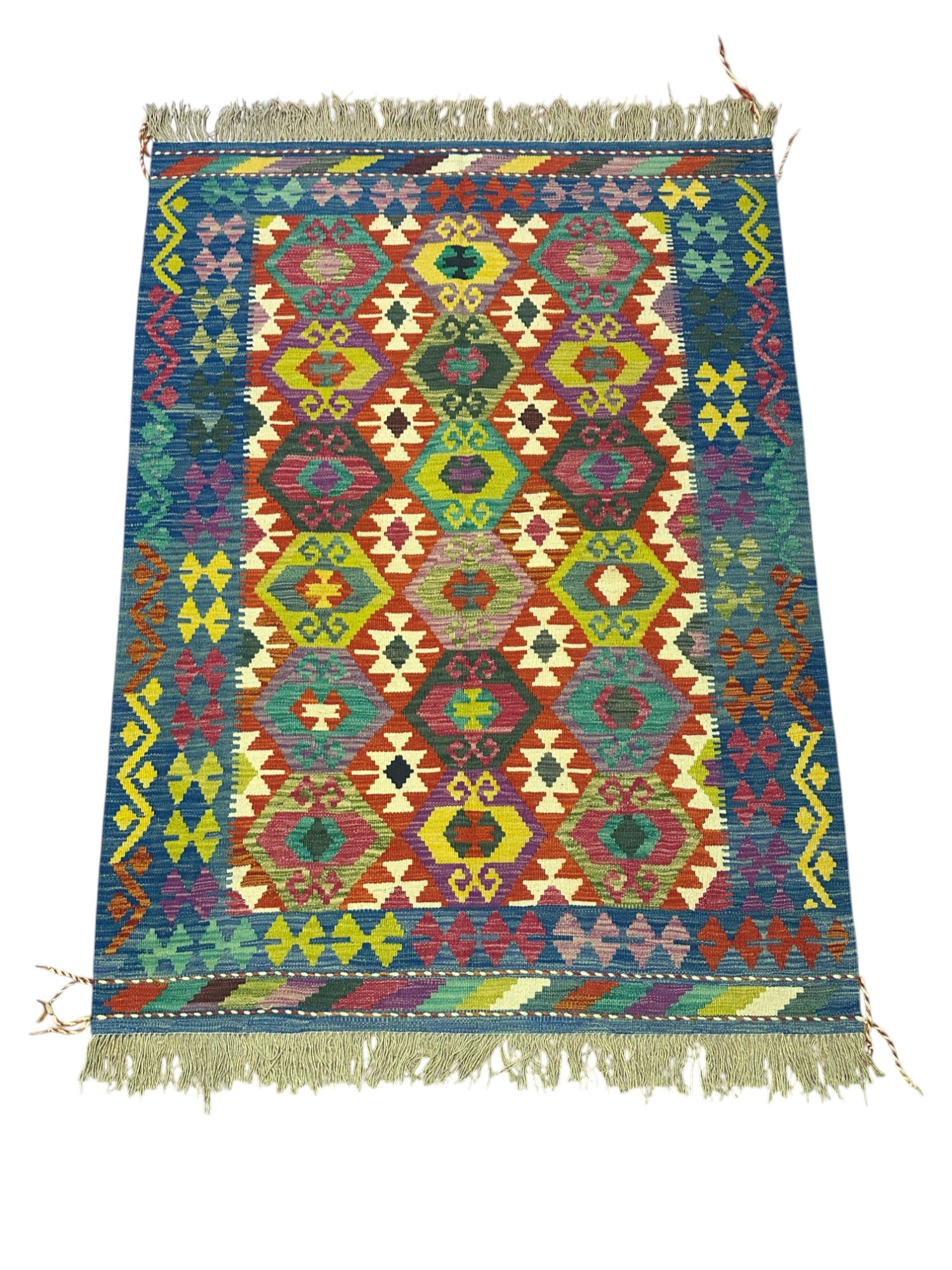 Hand-Woven Afghani Kilim Wool Rug 4'9" x 6'6"