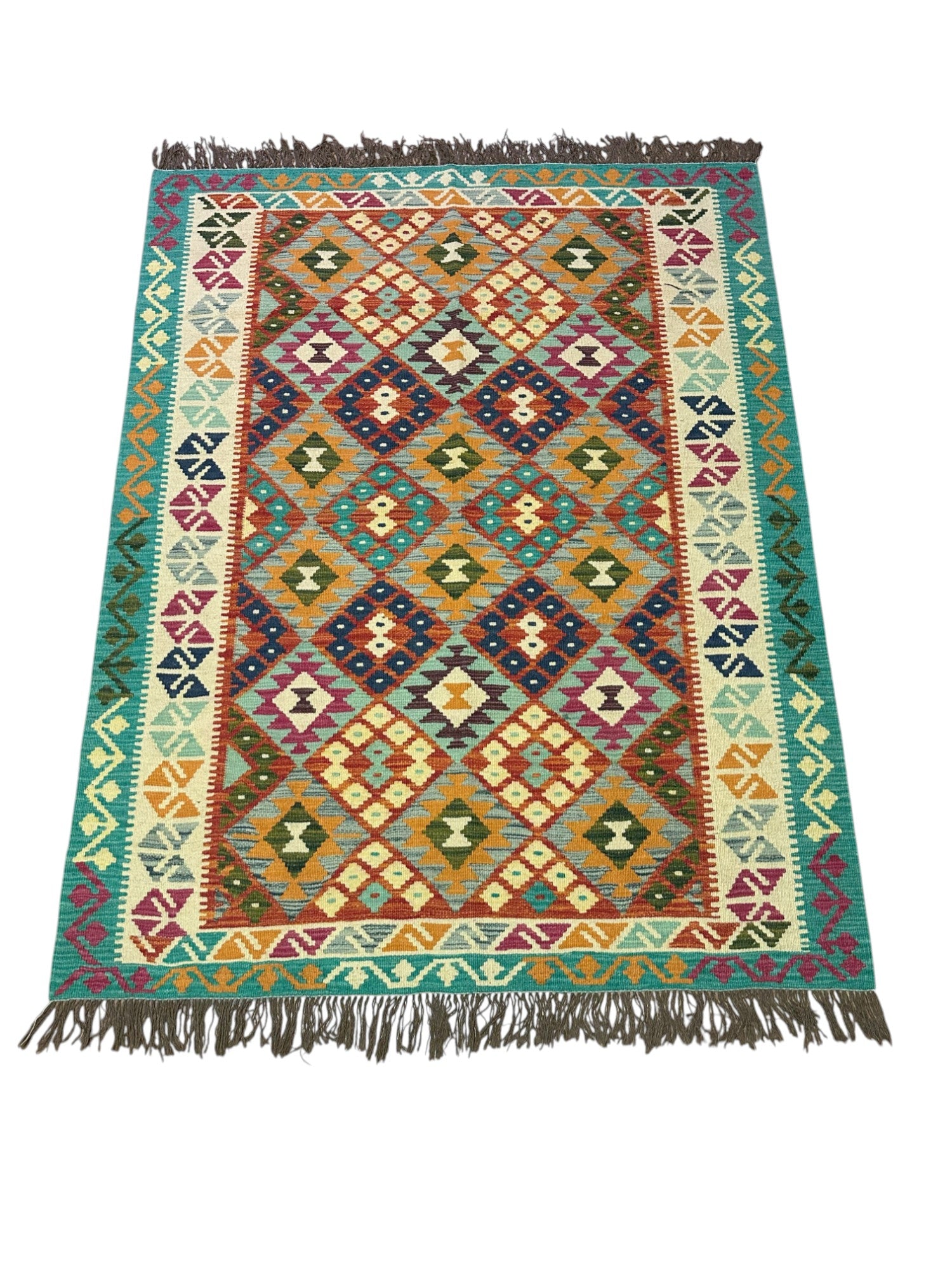 Hand-Woven Afghani Kilim Wool Rug 5' x 6'6"