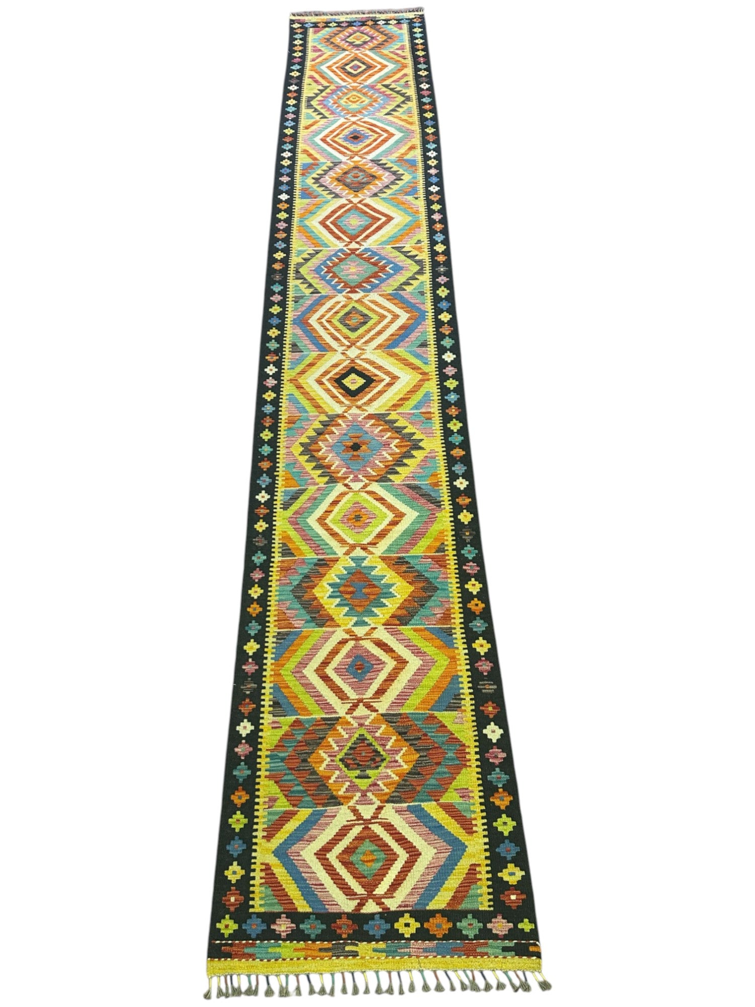 Hand-Woven Afghani Kilim Wool Rug 2'8" x 15'11"