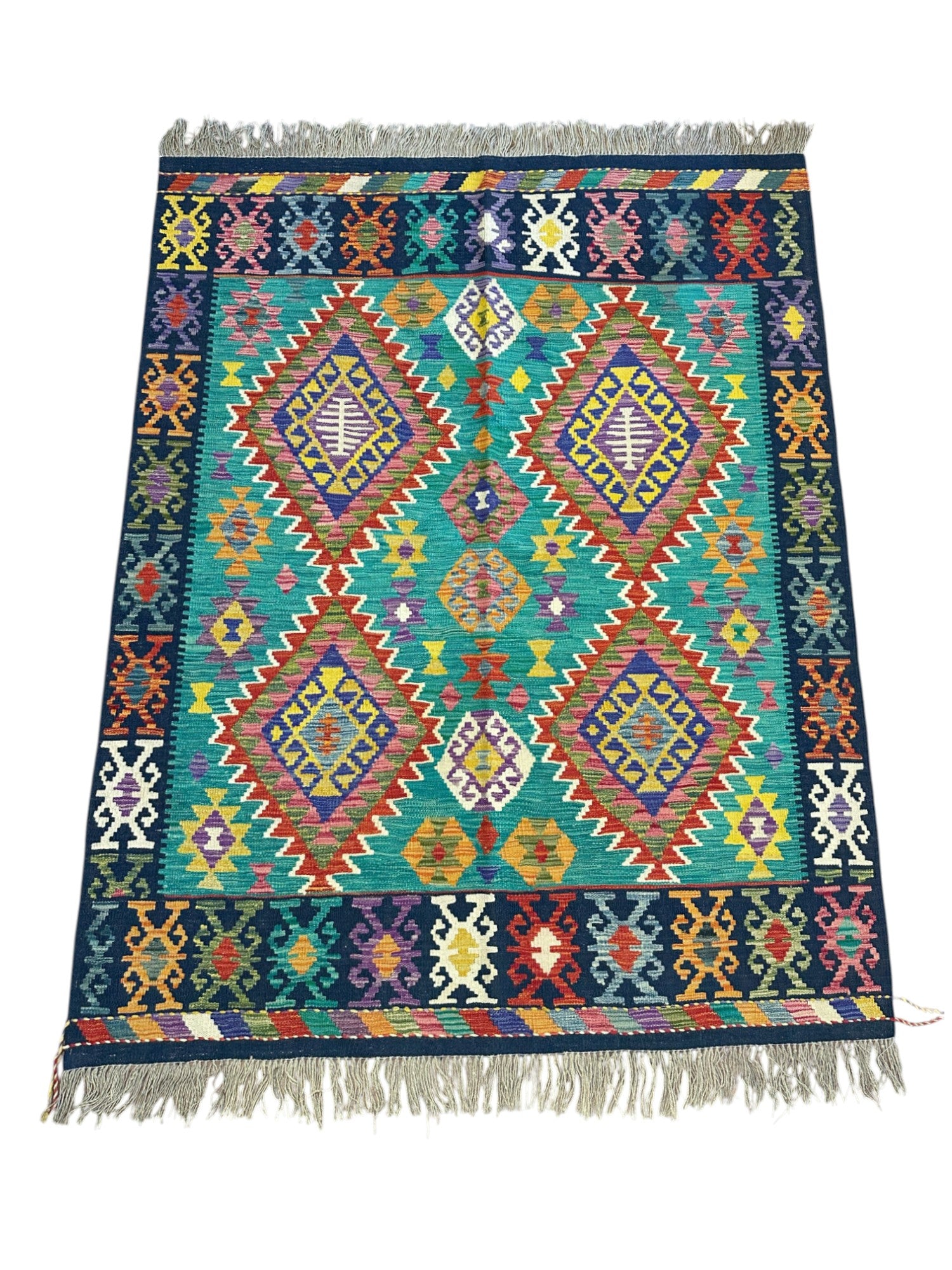 Hand-Woven Afghani Kilim Wool Rug 5'2" x 6'6"