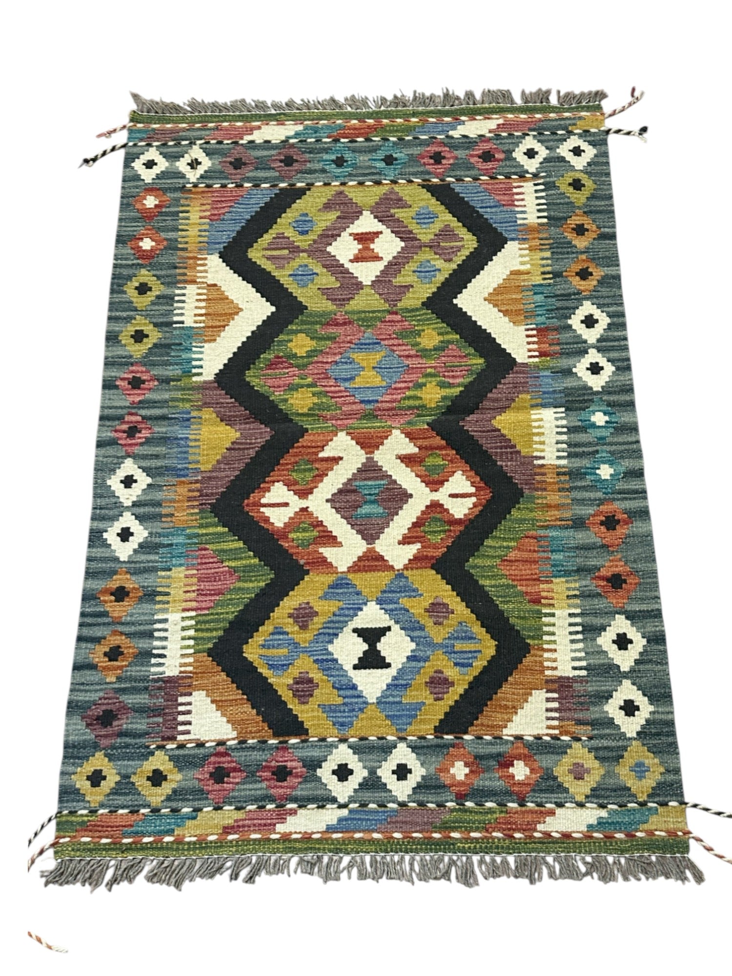 Hand-Woven Afghani Kilim Wool Rug 2'8" x 4'