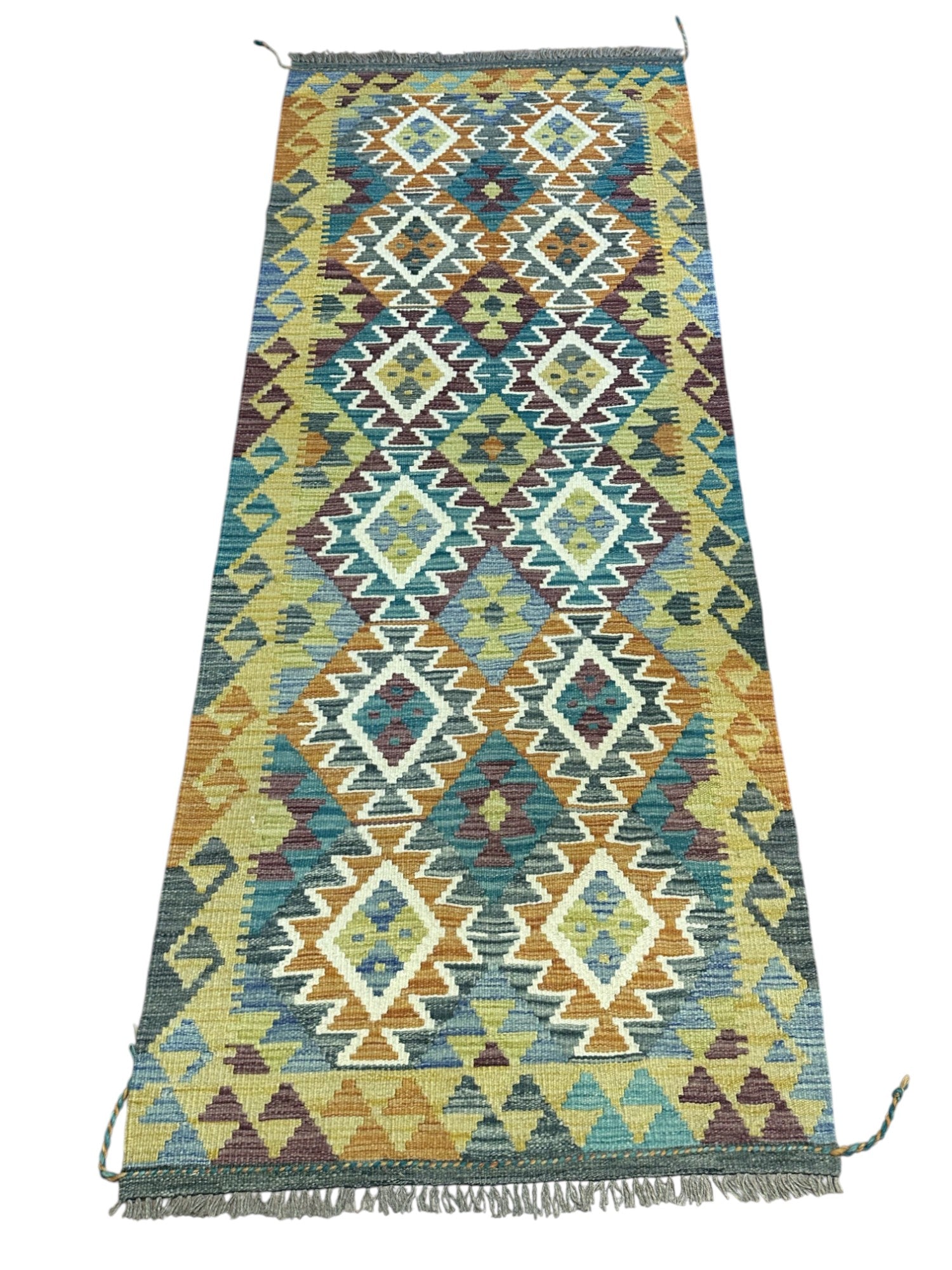 Hand-Woven Afghani Kilim Wool Rug 2'8" x 6'10"
