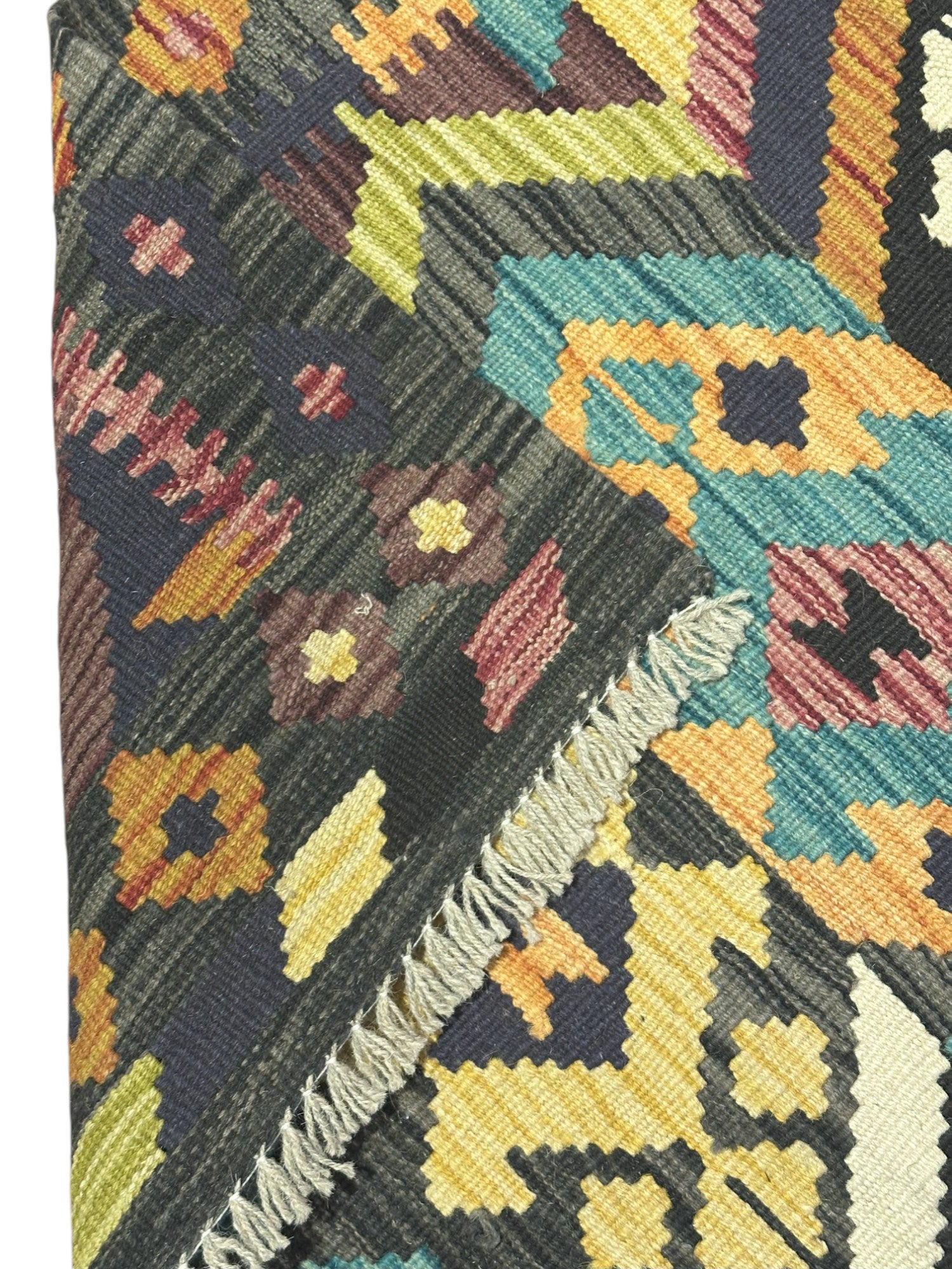 Hand-Woven Afghani Kilim Wool Rug 2'8" x 3'11"