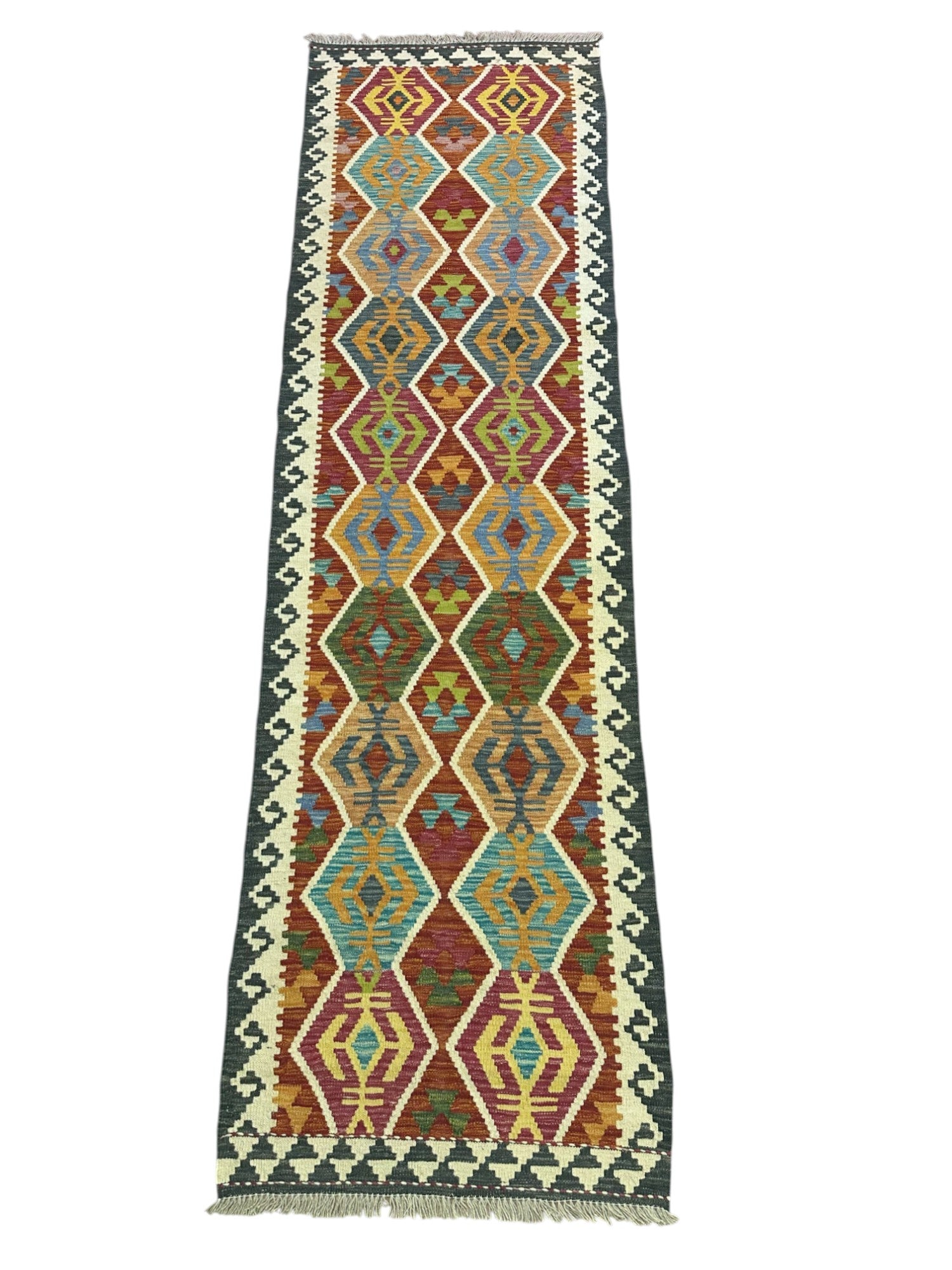 Hand-Woven Afghani Kilim Wool Rug 2'9" x 9'9"