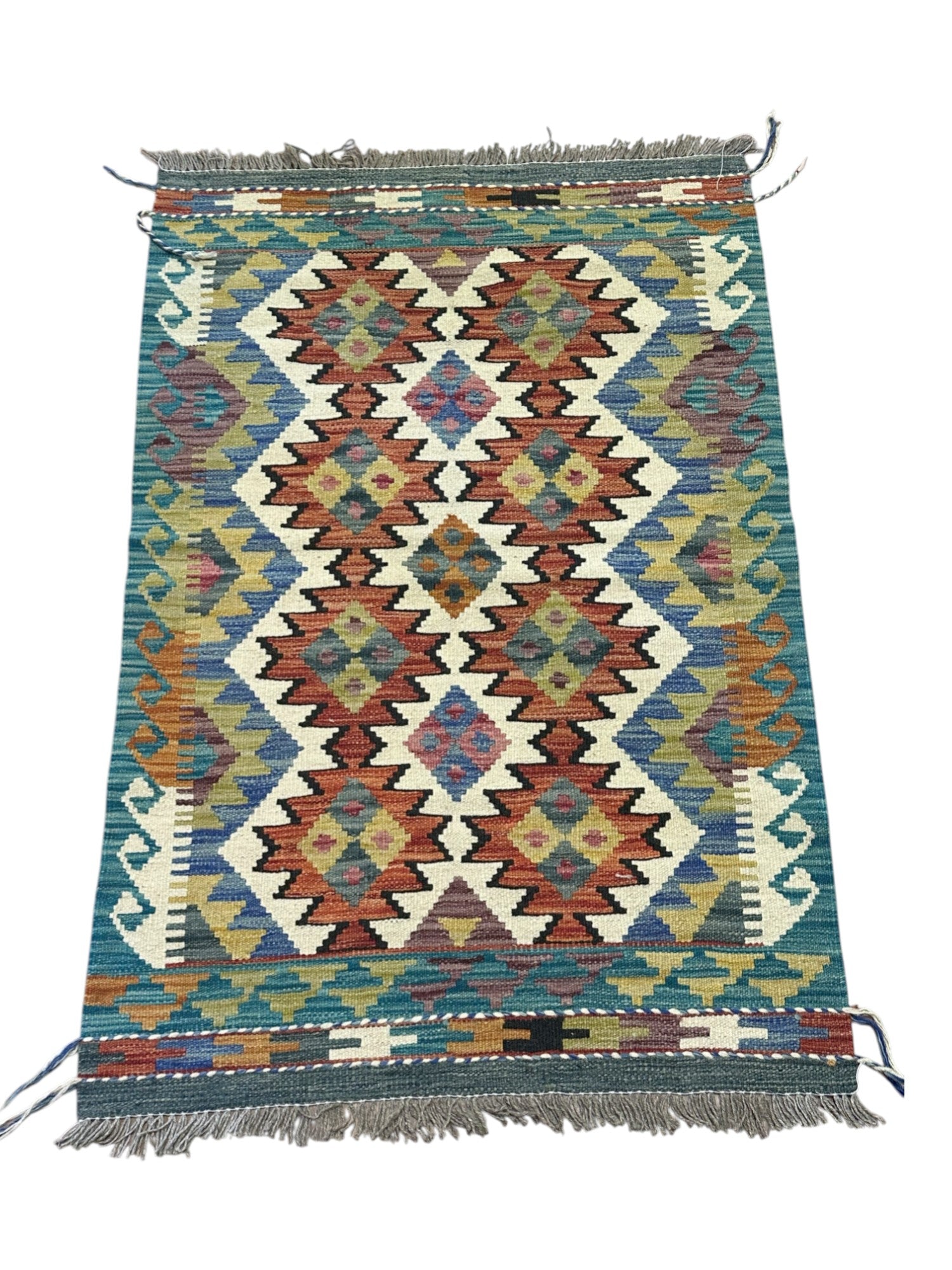 Hand-Woven Afghani Kilim Wool Rug 2'8" x 4'1"