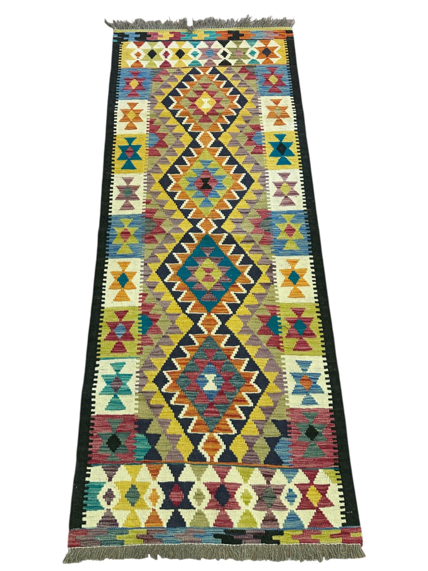 Hand-Woven Afghani Kilim Wool Rug 2'7" x 6'6"