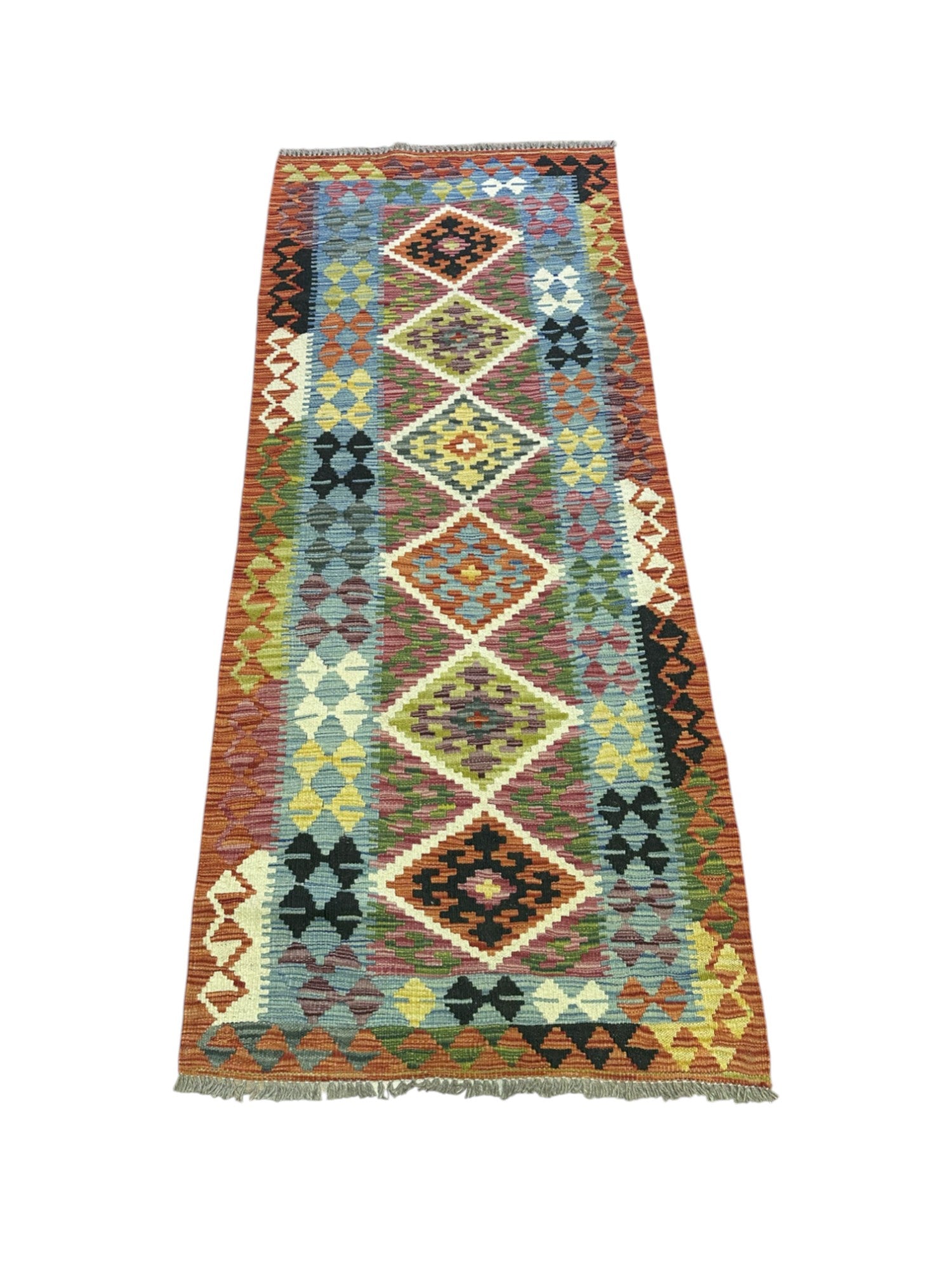 Hand-Woven Afghani Kilim Wool Rug 2'9" x 6'8"
