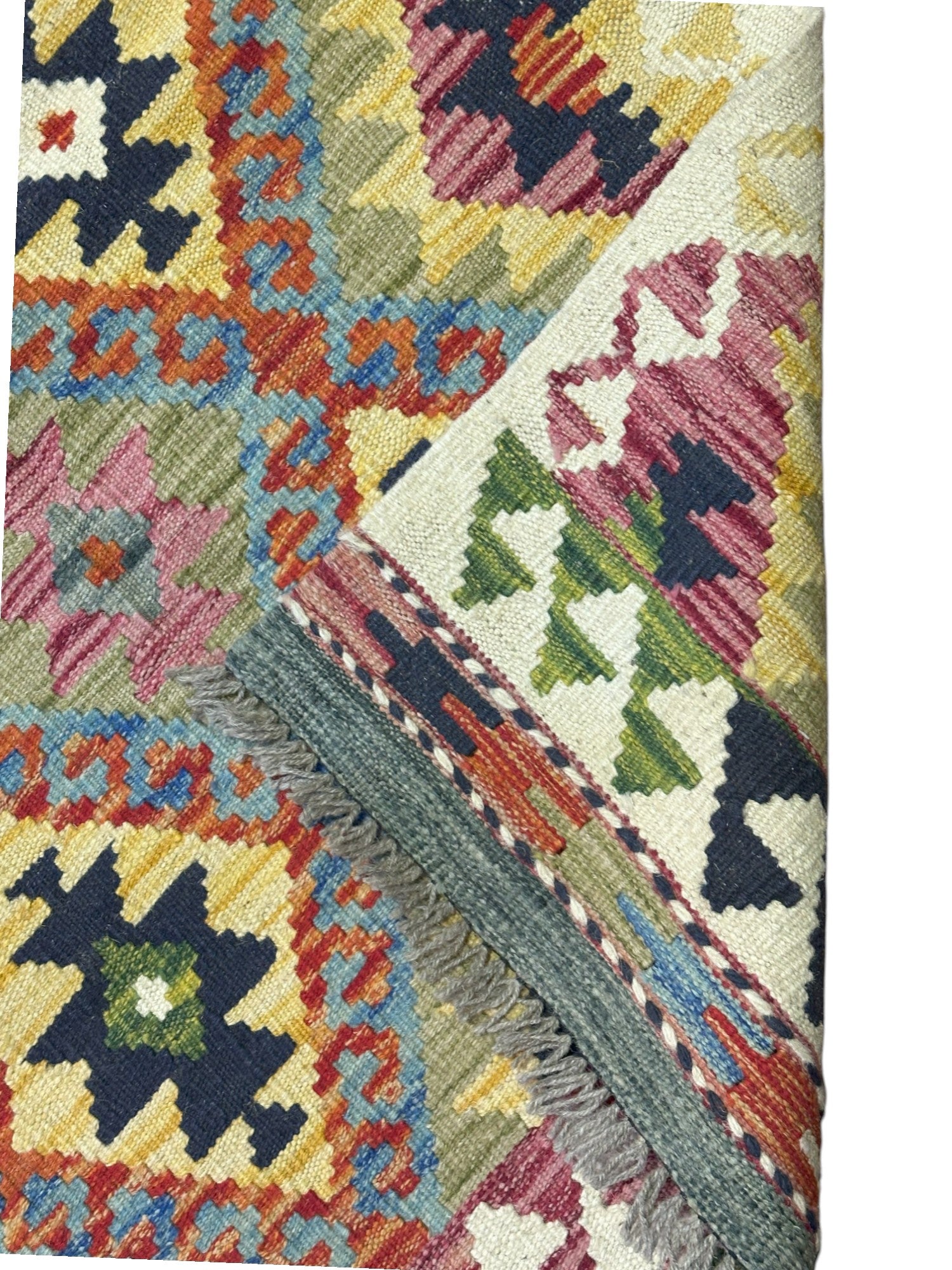 Hand-Woven Afghani Kilim Wool Rug 2'8" x 4'2"