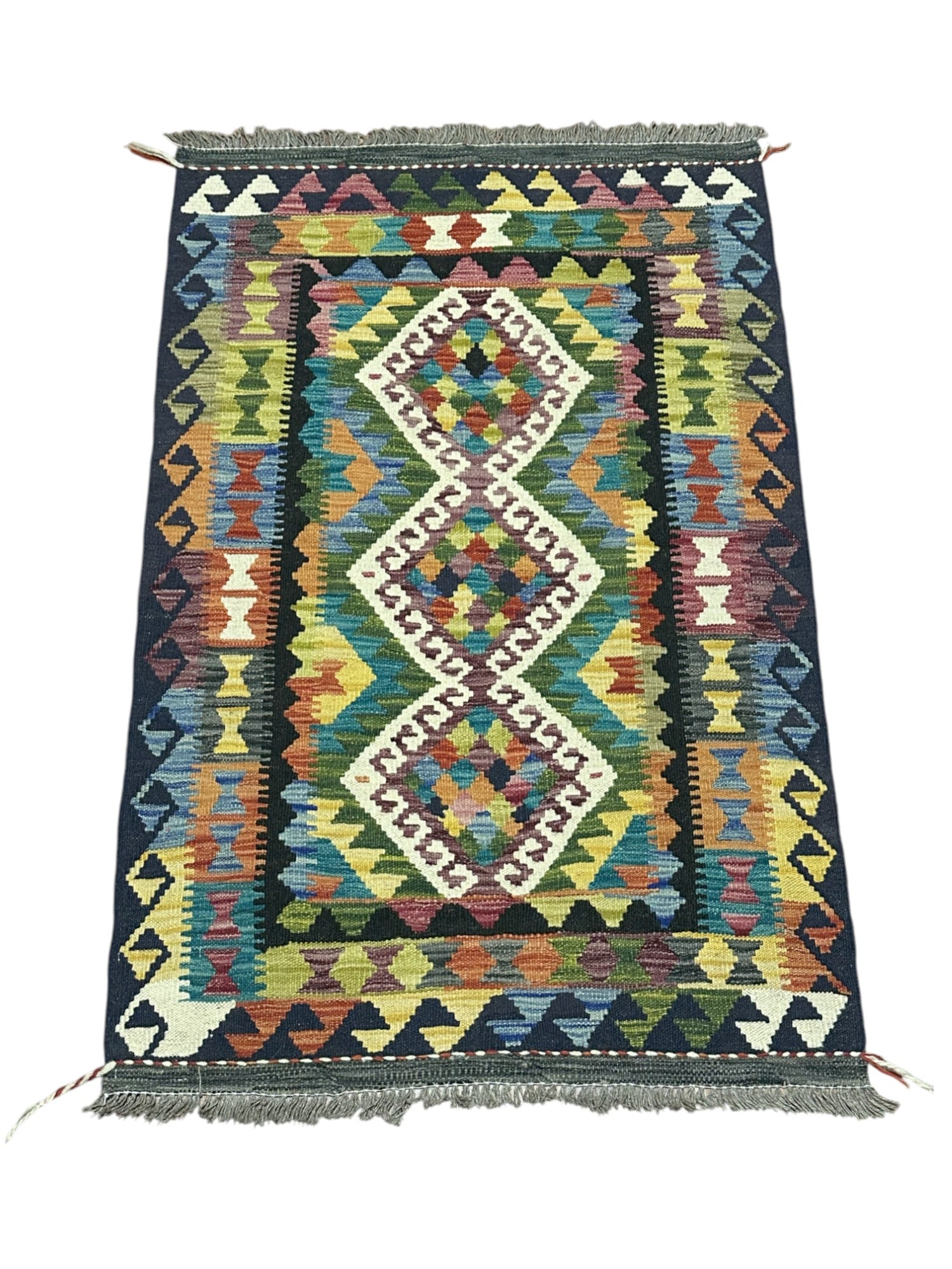 Hand-Woven Afghani Kilim Wool Rug 2'9" x 4'3"