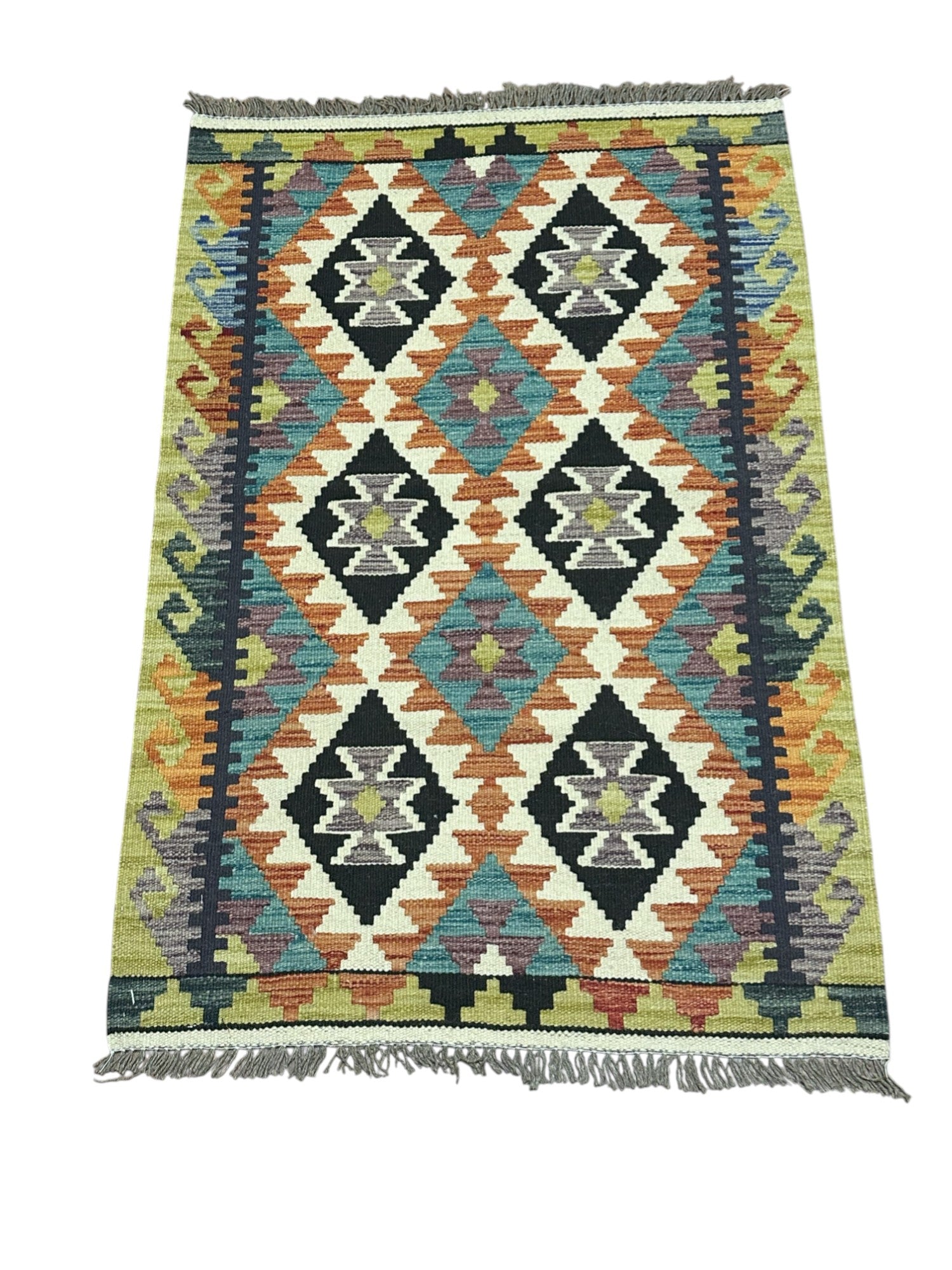 Hand-Woven Afghani Kilim Wool Rug 2'8" x 4'