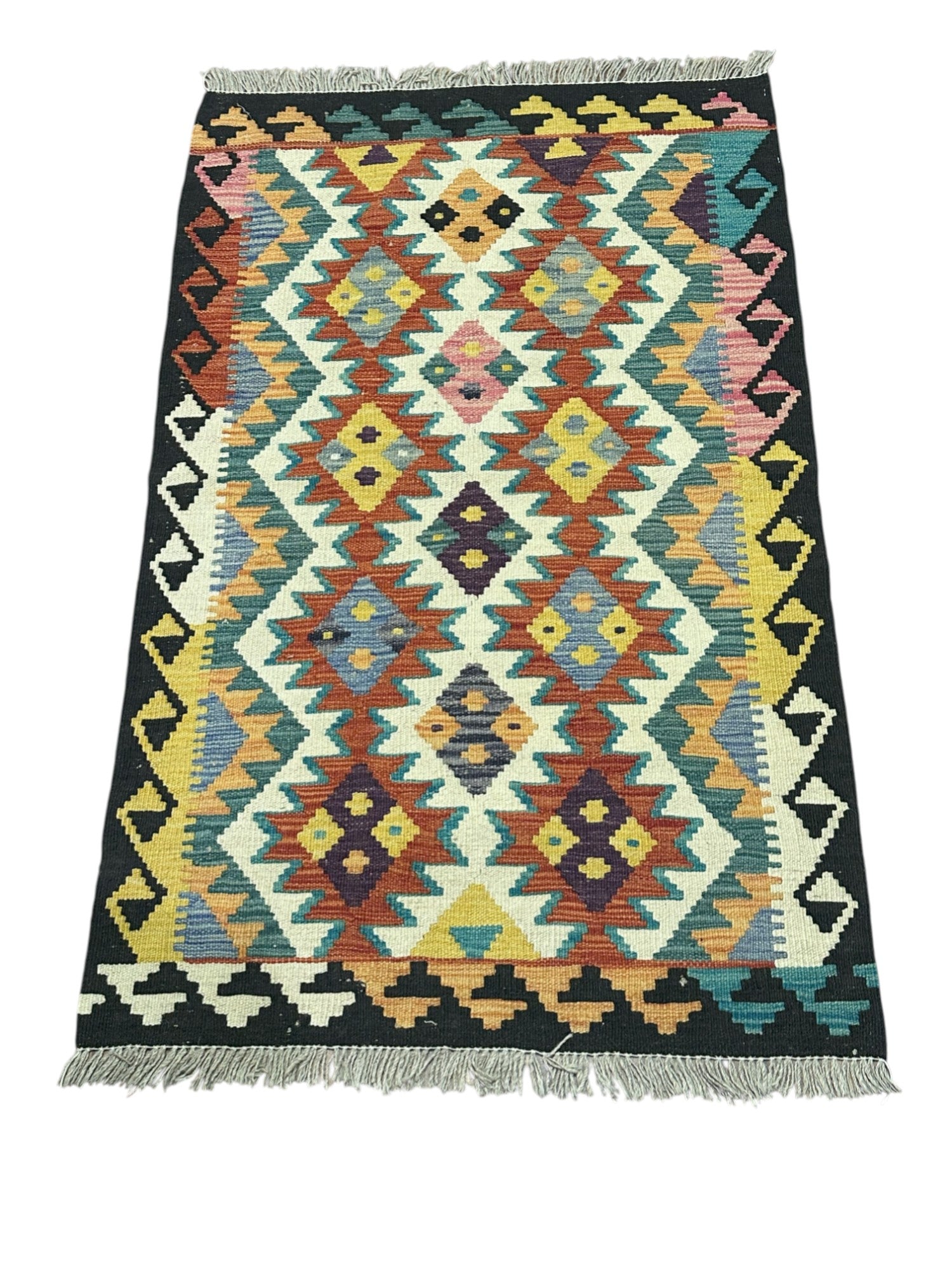 Hand-Woven Afghani Kilim Wool Rug 2'8" x 4'2"