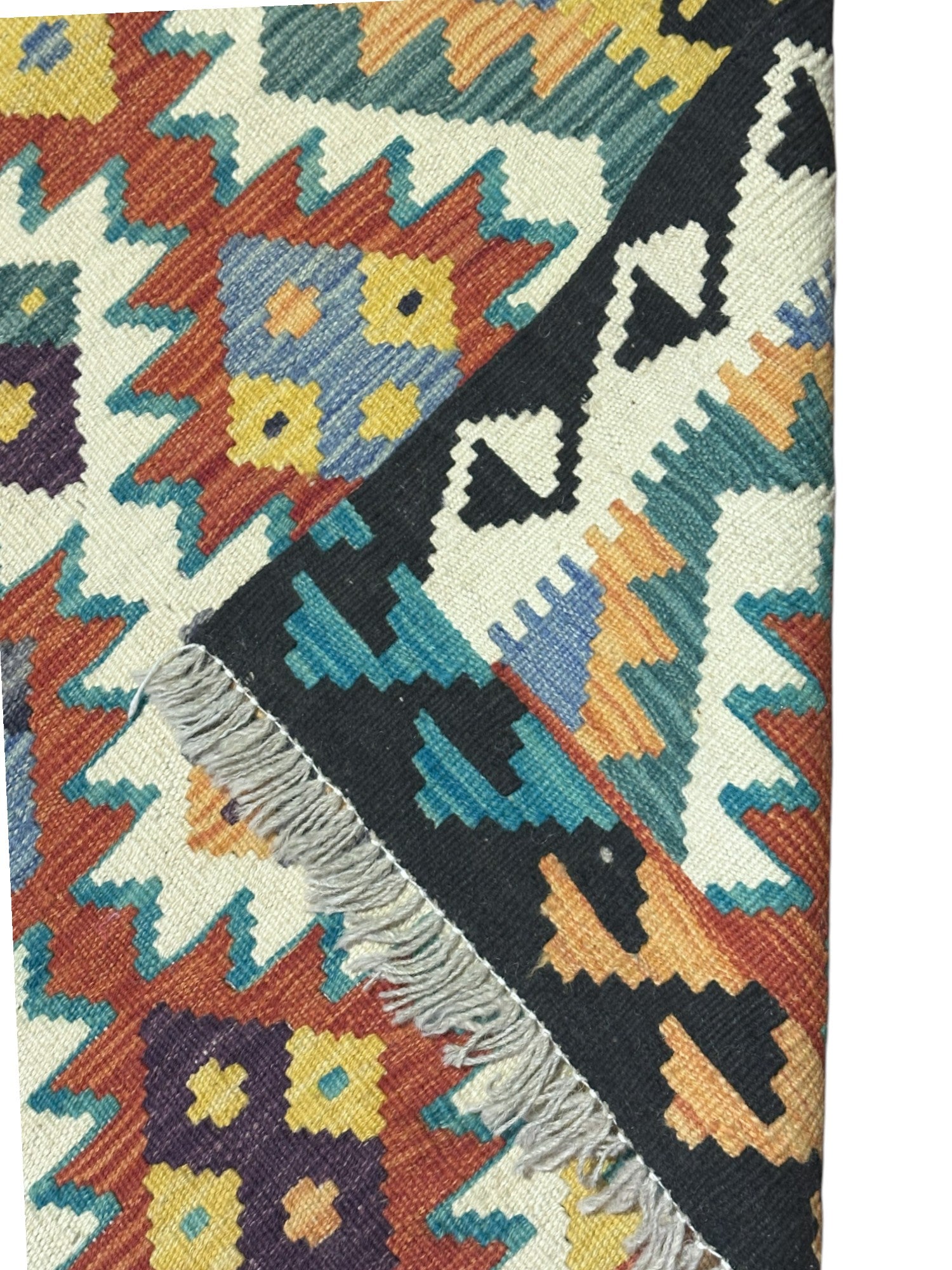 Hand-Woven Afghani Kilim Wool Rug 2'8" x 4'2"