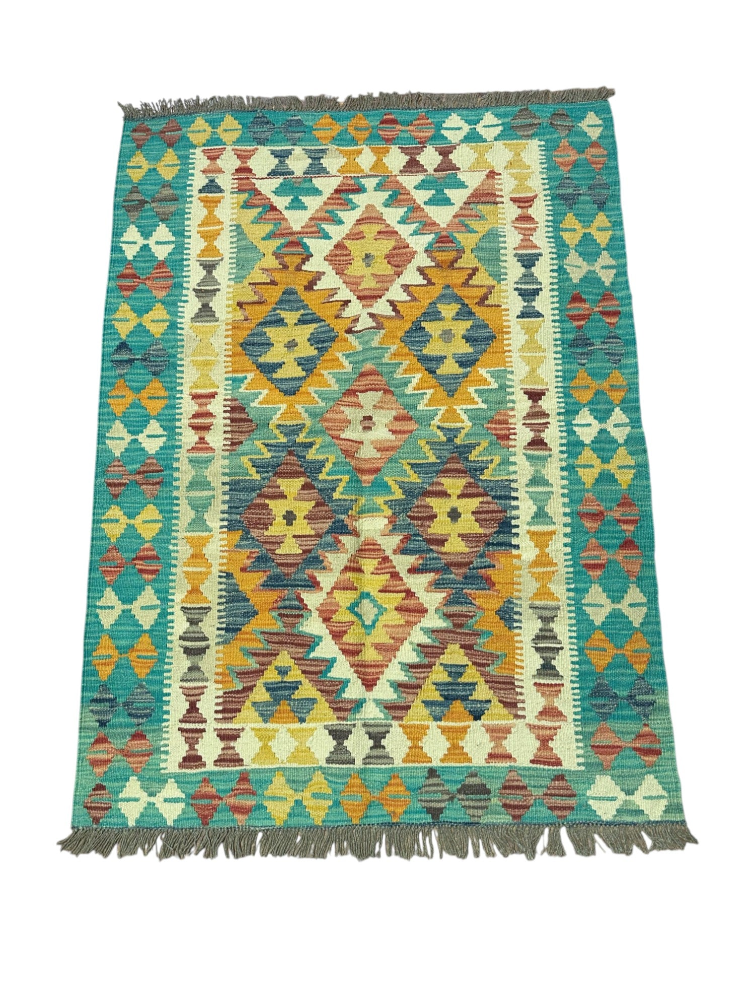 Hand-Woven Afghani Kilim Wool Rug 3'5" x 4'8"
