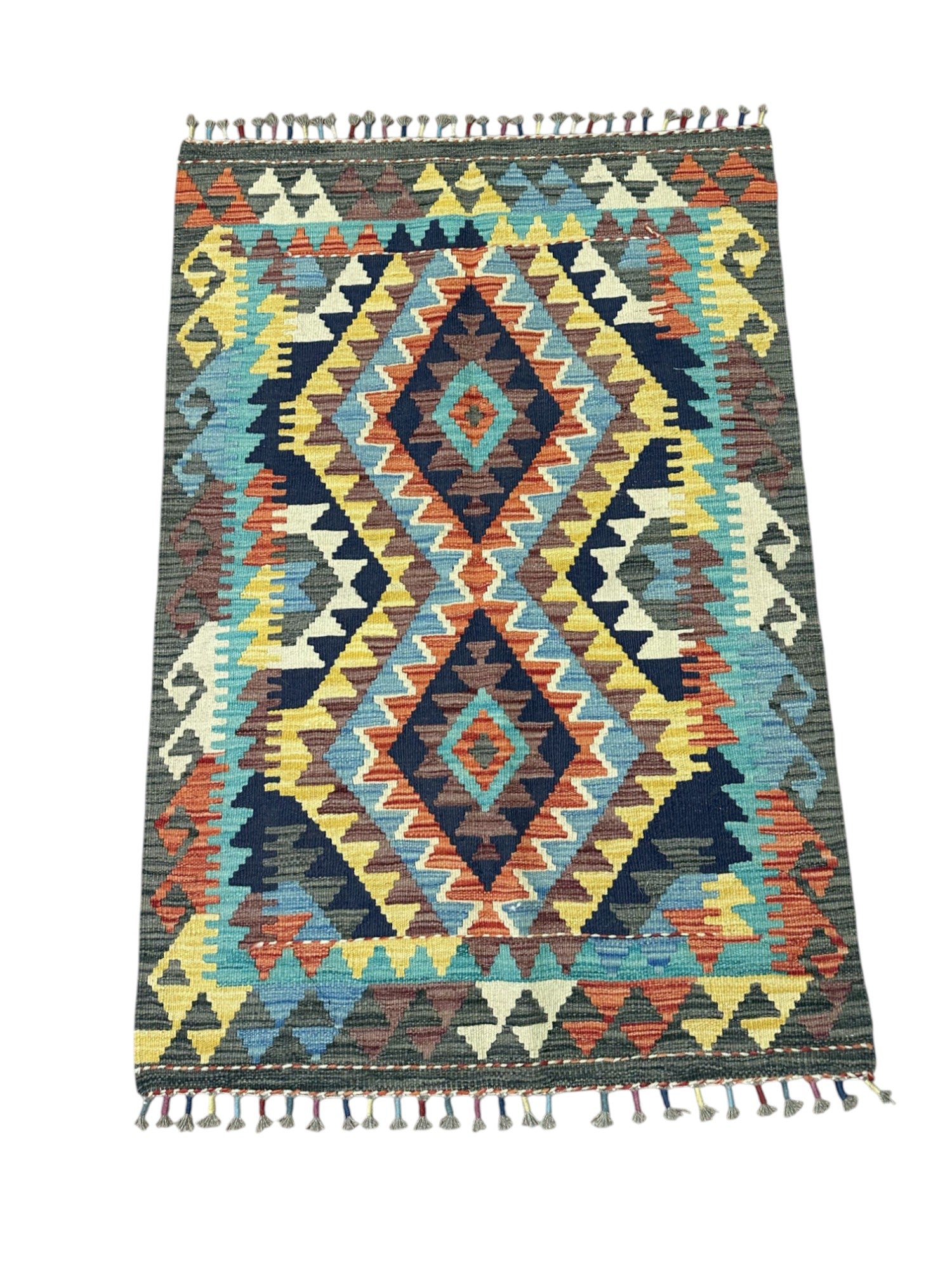 Hand-Woven Afghani Kilim Wool Rug 2'11" x 4'4"