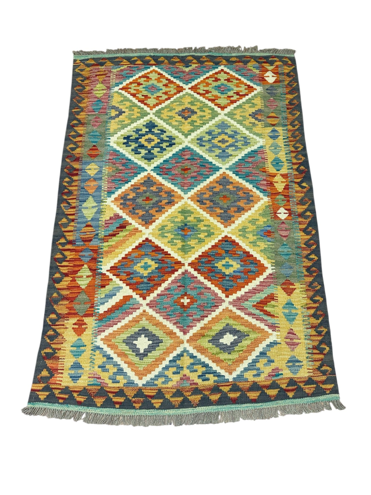 Hand-Woven Afghani Kilim Wool Rug 3'5" x 5'2"