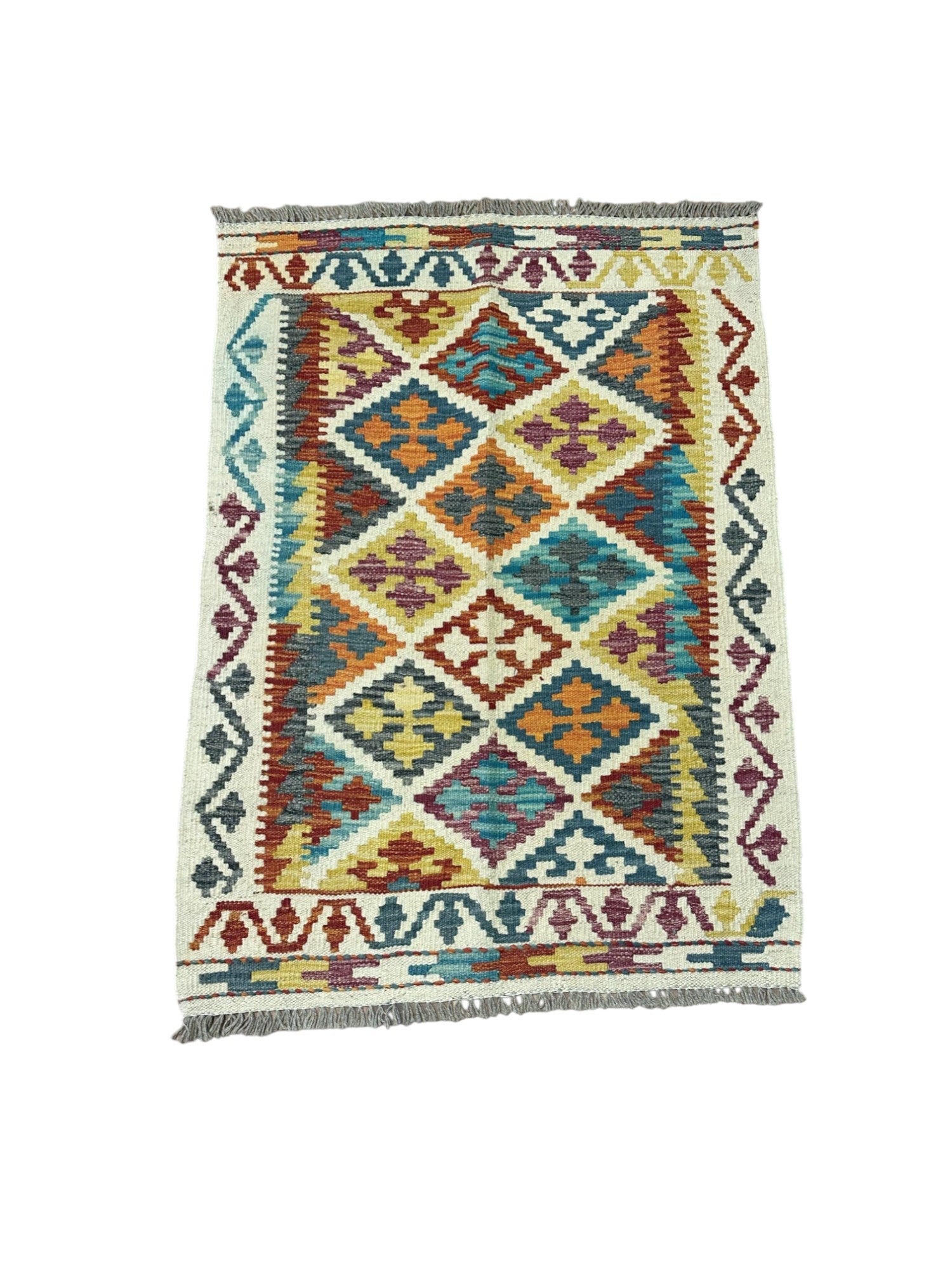 Hand-Woven Afghani Kilim Wool Rug 2'9" x 3'9"