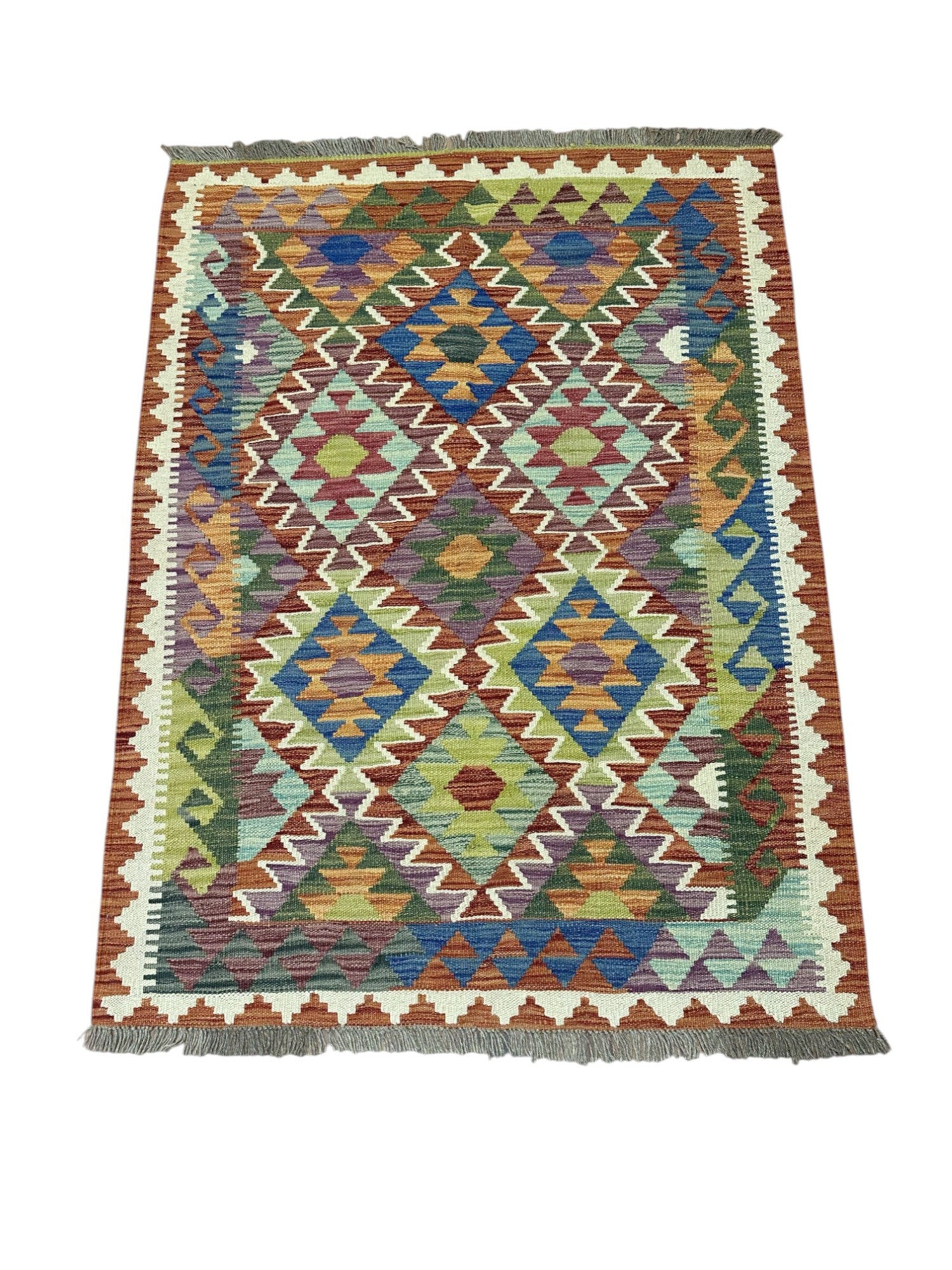 Hand-Woven Afghani Kilim Wool Rug 3'4" x 4'7"