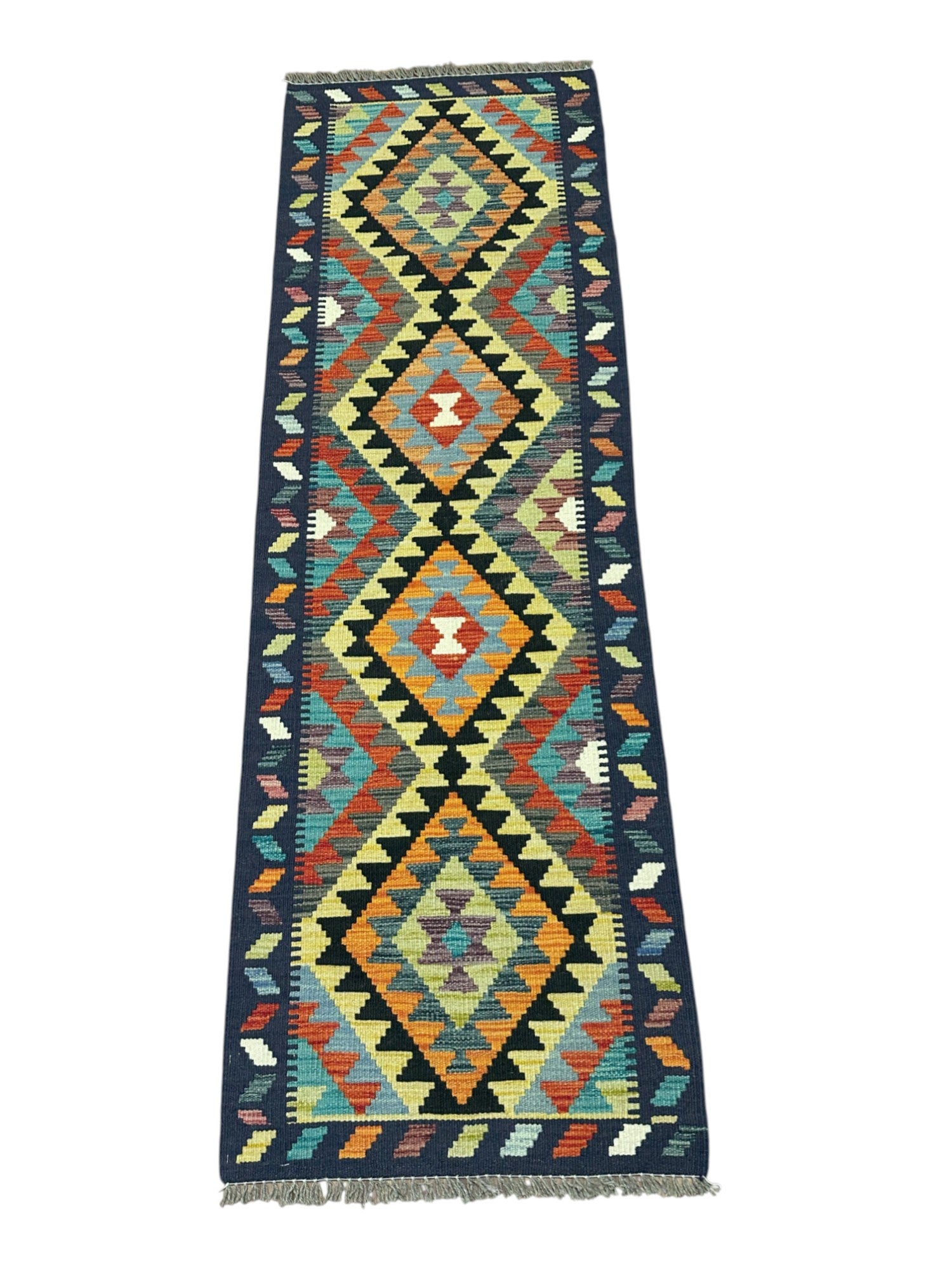 Hand-Woven Afghani Kilim Wool Rug 2'1" x 6'6"