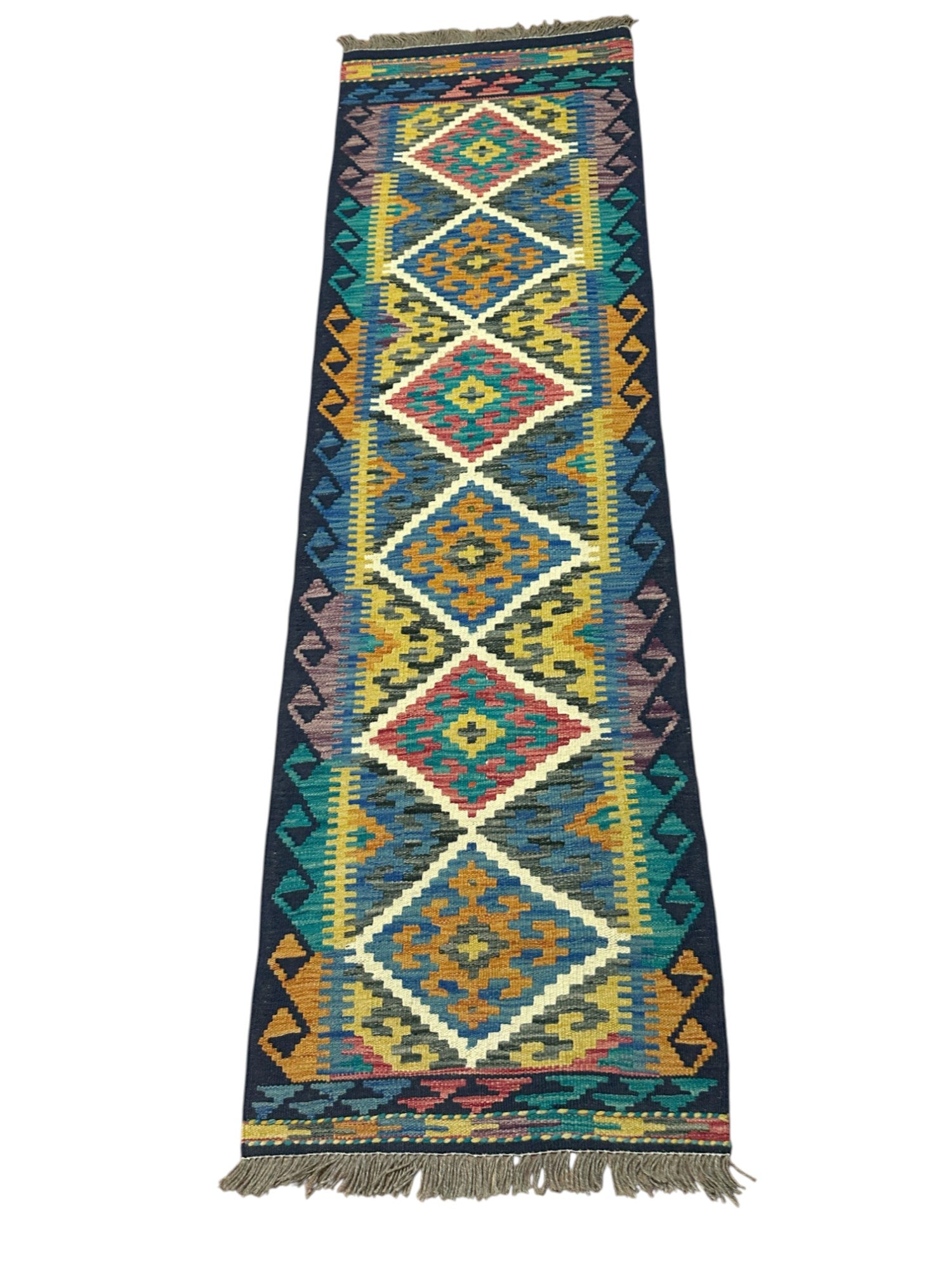Hand-Woven Afghani Kilim Wool Rug 2' x 6'8"